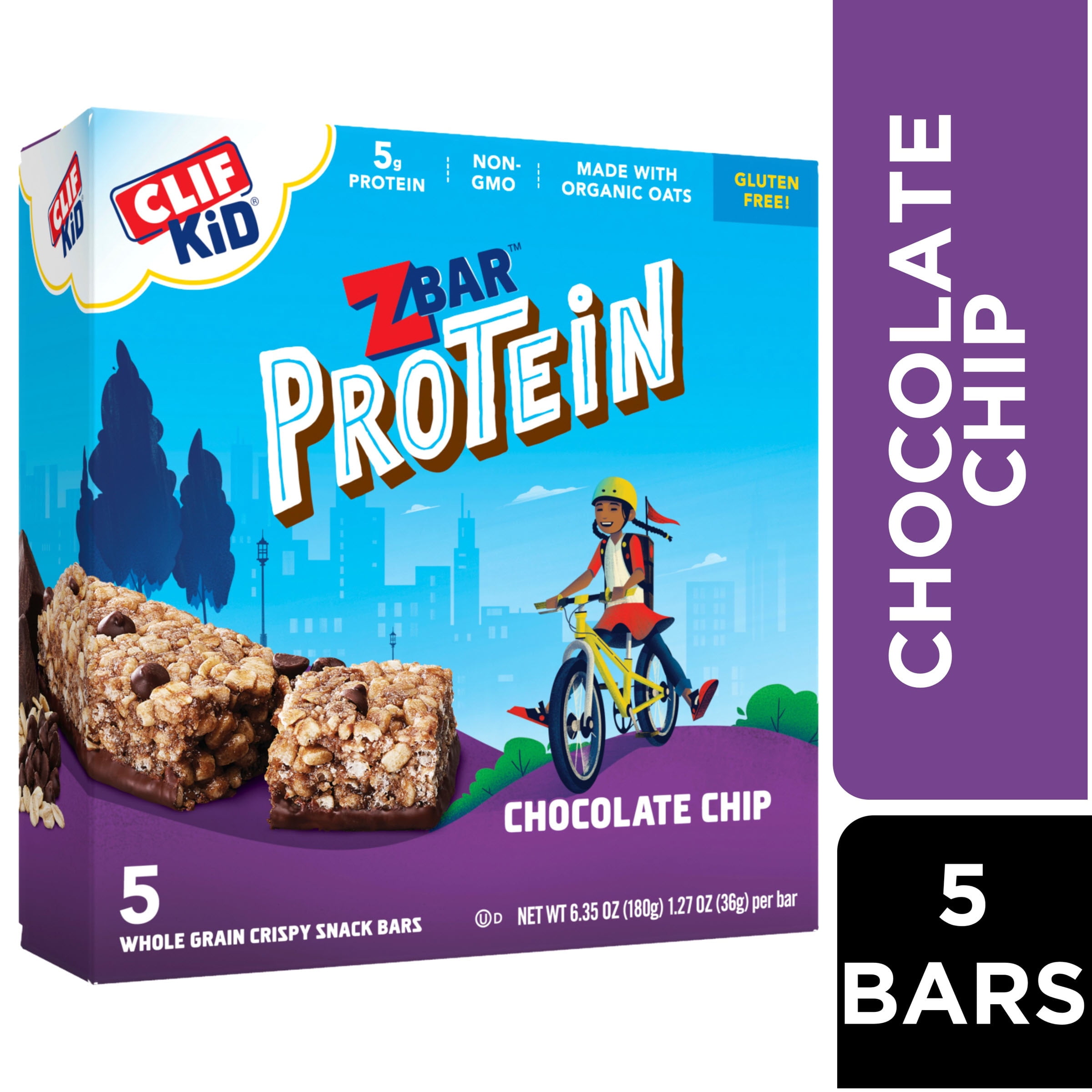 Zbar Chocolate Chip Crispy Snack Bars with Organic Oats - Non-GMO - 5g Protein - Gluten Free (5 Pack)