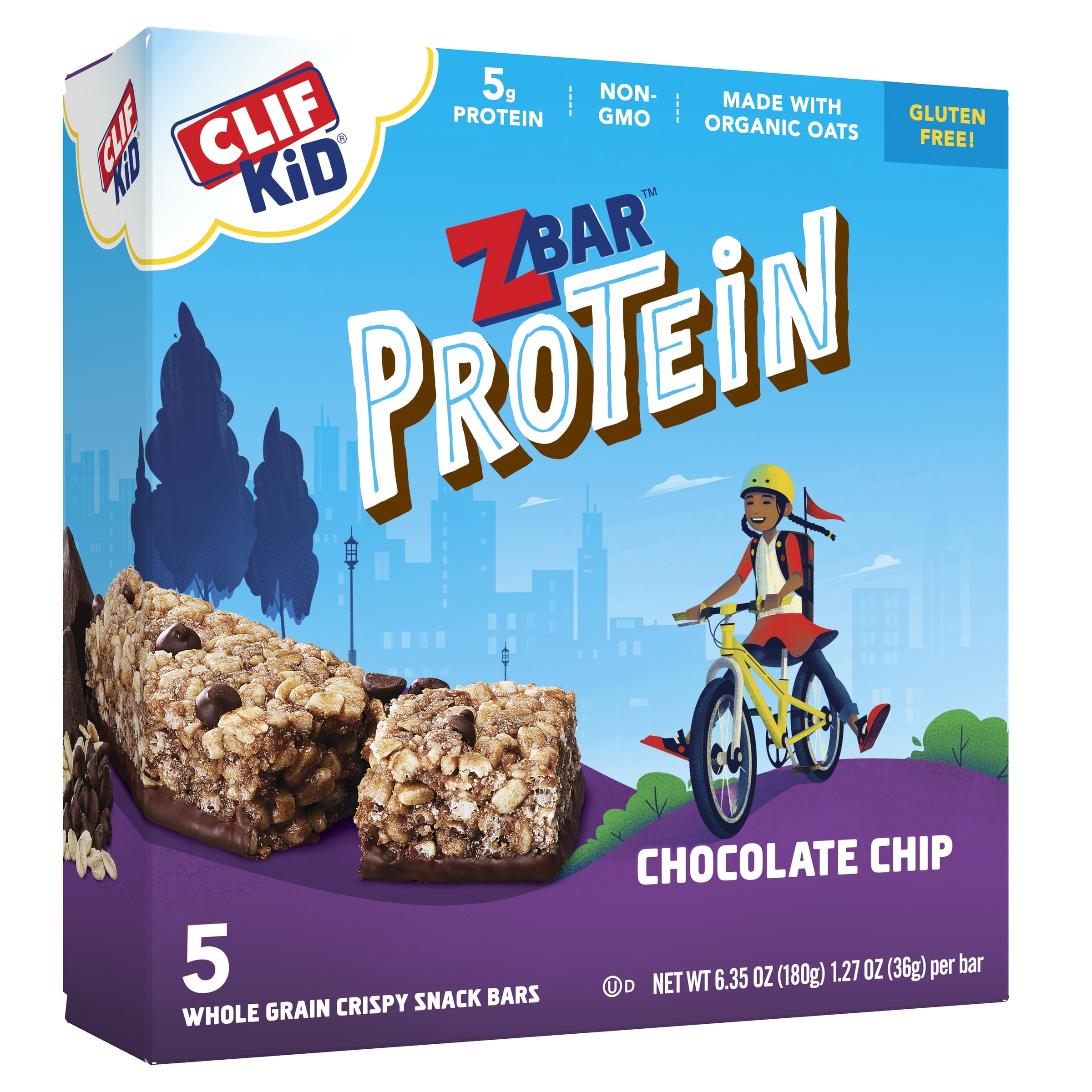 Zbar Chocolate Chip Crispy Snack Bars with Organic Oats - Non-GMO - 5g Protein - Gluten Free (5 Pack)