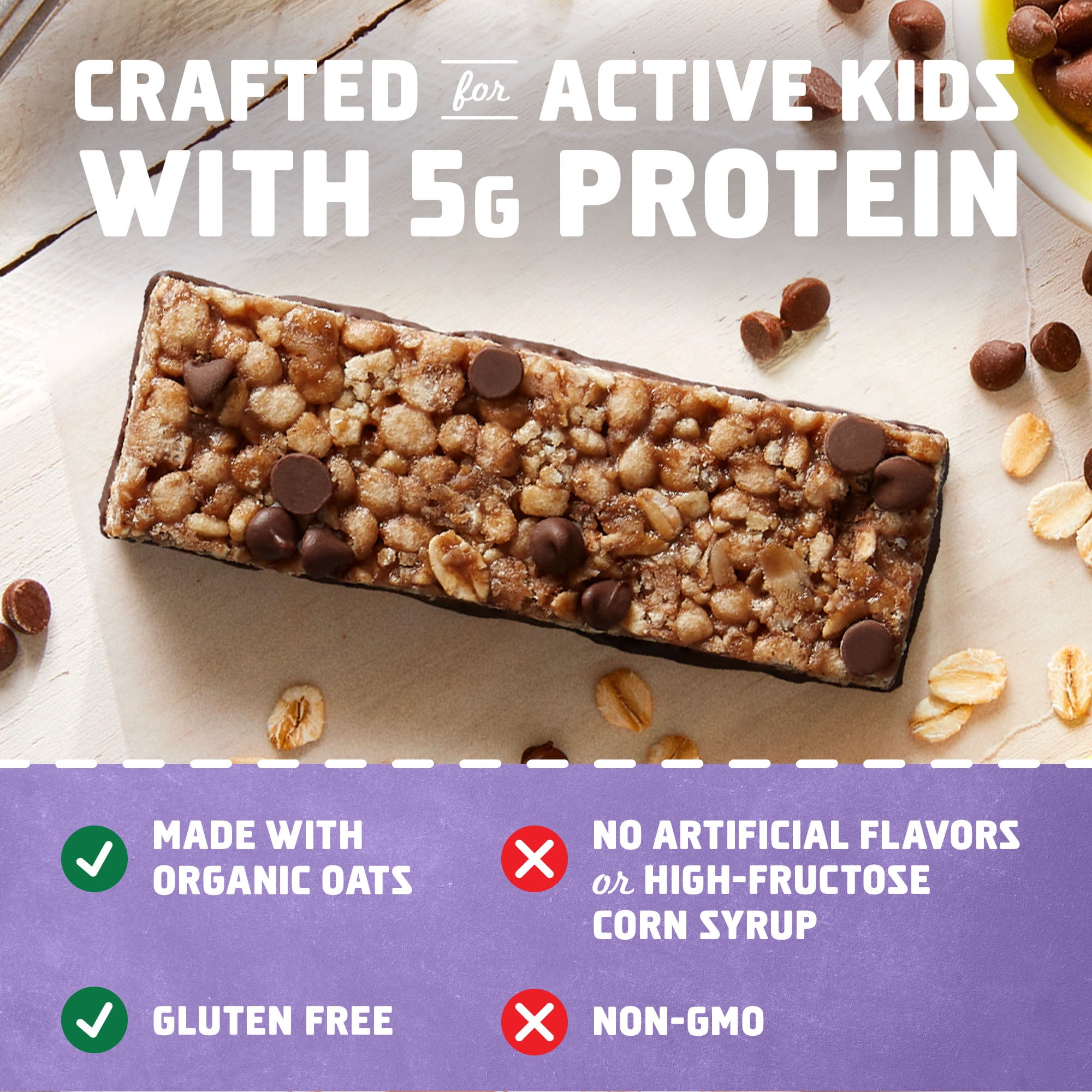 Zbar Chocolate Chip Crispy Snack Bars with Organic Oats - Non-GMO - 5g Protein - Gluten Free (5 Pack)
