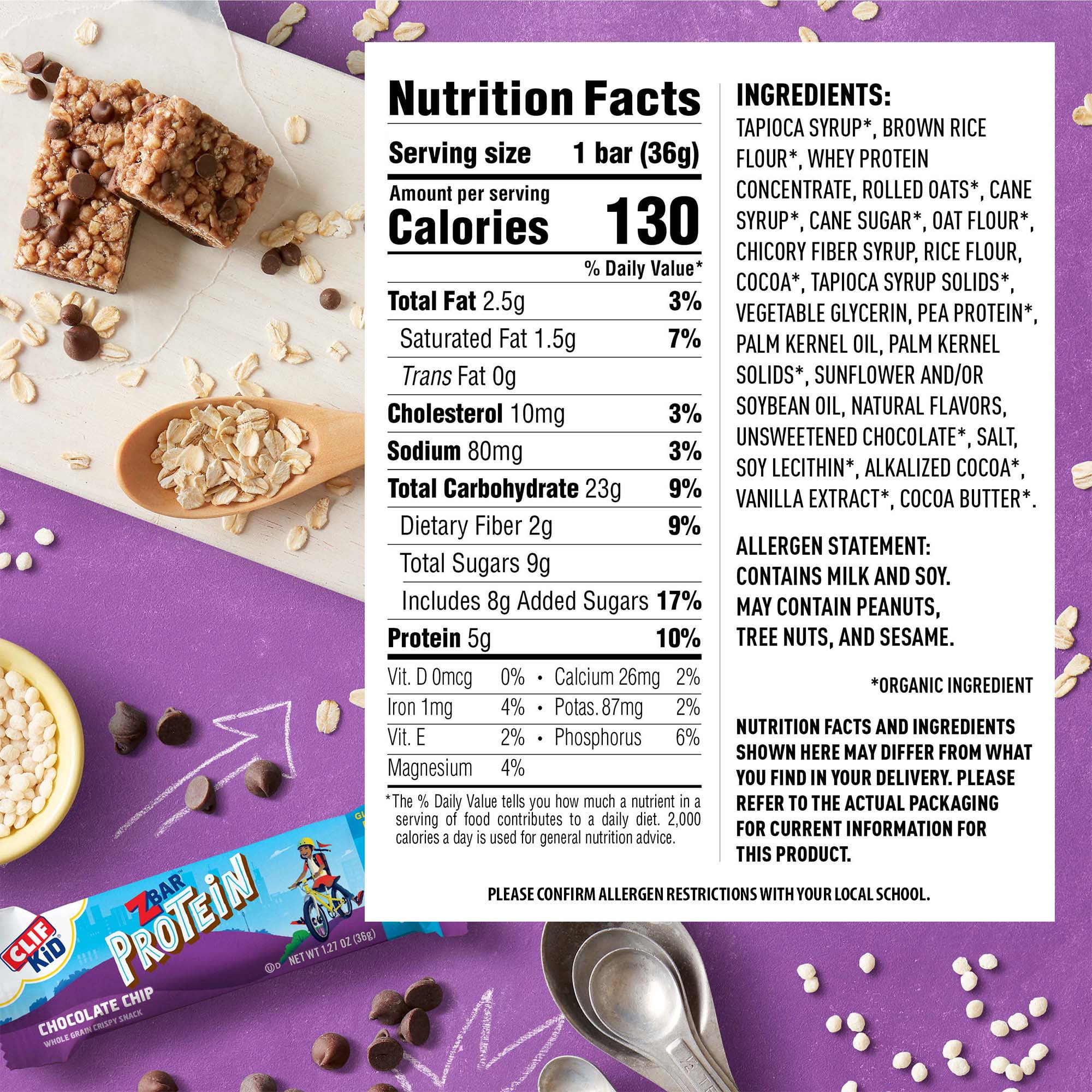 Zbar Chocolate Chip Crispy Snack Bars with Organic Oats - Non-GMO - 5g Protein - Gluten Free (5 Pack)