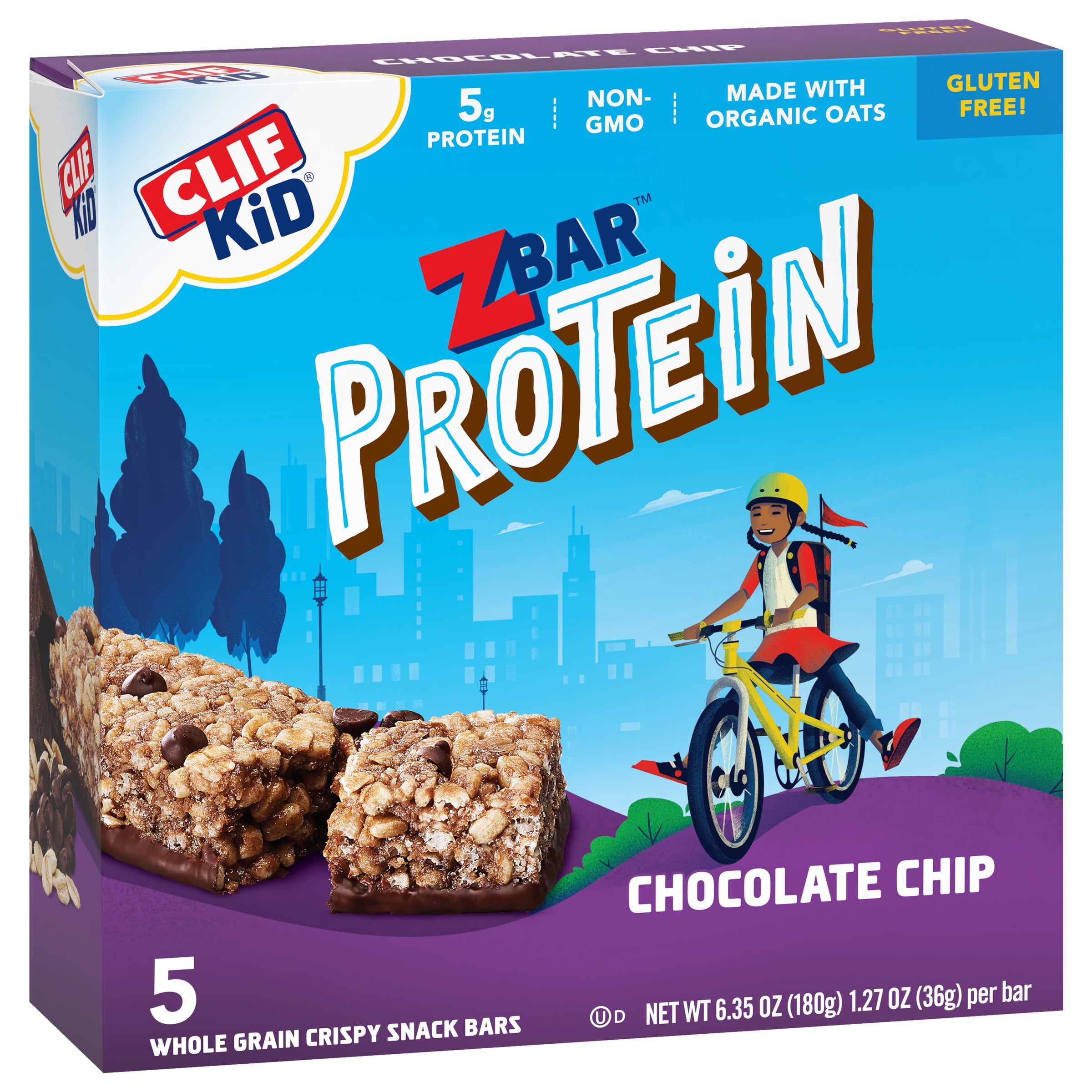 Zbar Chocolate Chip Crispy Snack Bars with Organic Oats - Non-GMO - 5g Protein - Gluten Free (5 Pack)