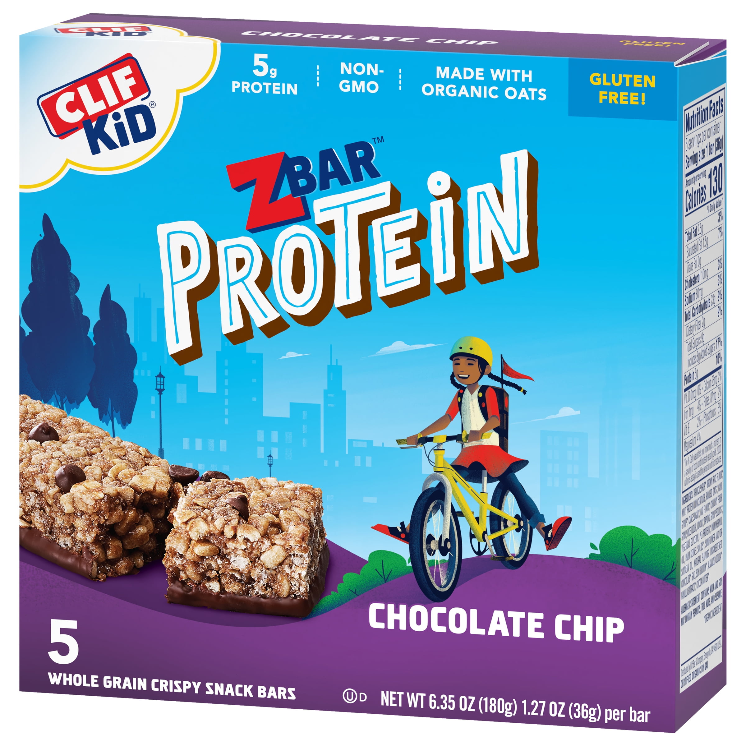 Zbar Chocolate Chip Crispy Snack Bars with Organic Oats - Non-GMO - 5g Protein - Gluten Free (5 Pack)