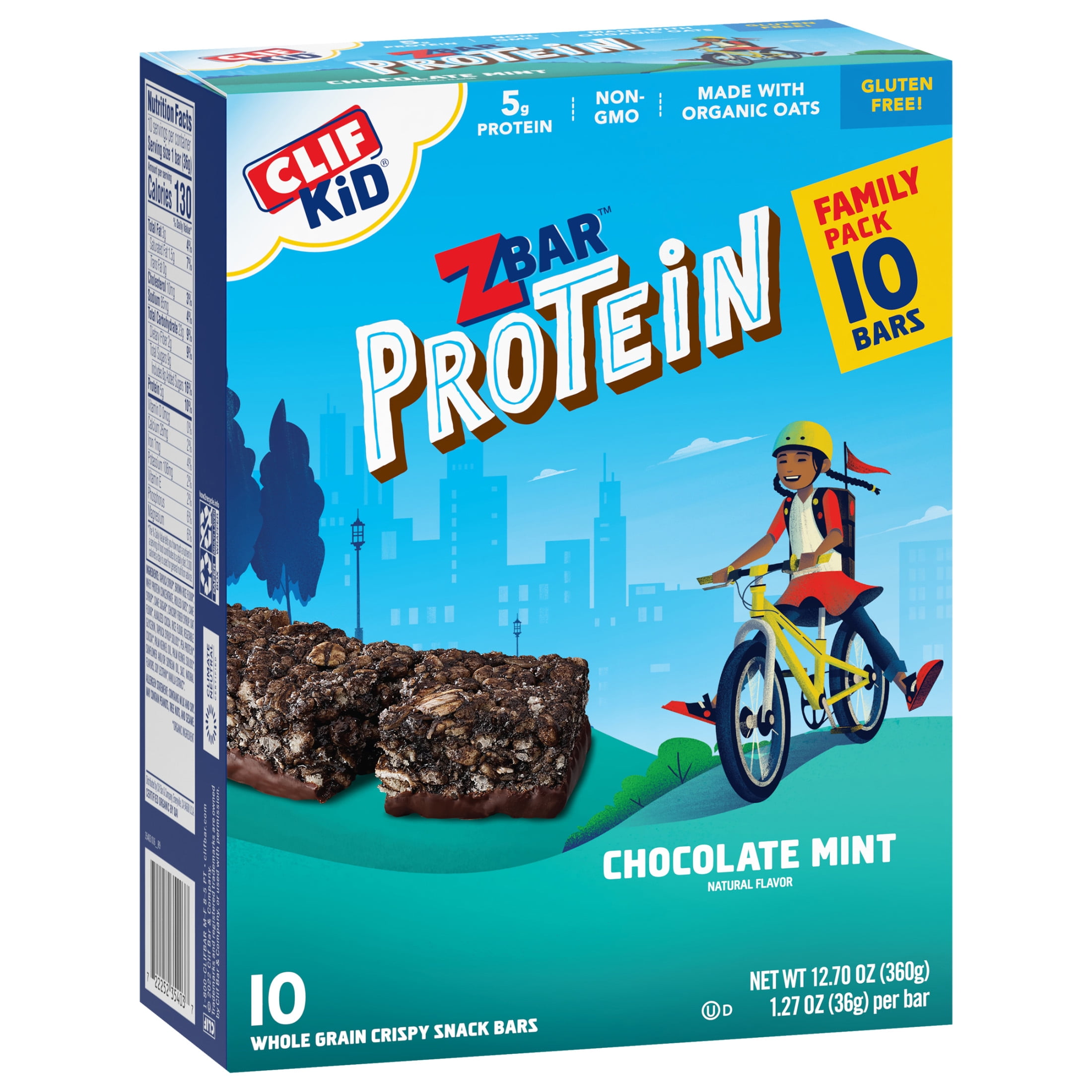 Zbar Protein Chocolate Mint Crispy Snack Bars Organic Oats Non GMO 5g Protein Gluten Free Protein Bars 10 Pack