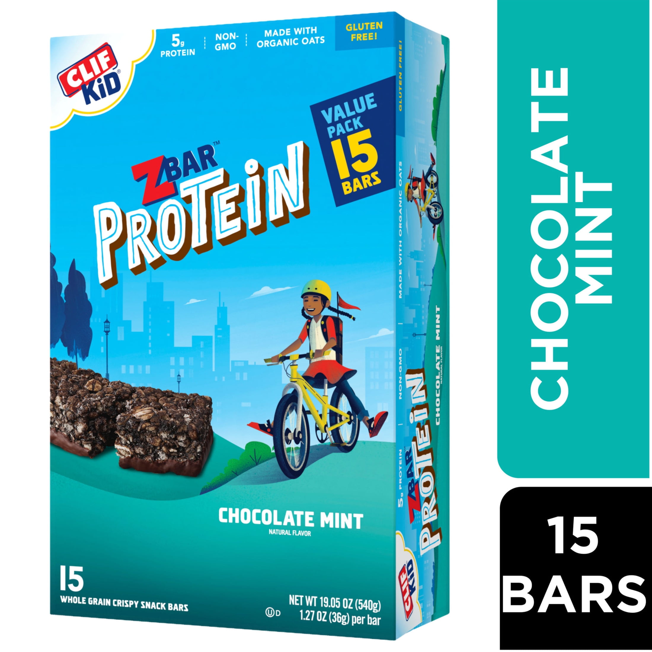 Zbar Protein Chocolate Mint Crispy Snack Bars Organic Oats Non-GMO 5g Protein Gluten Free 15 Pack