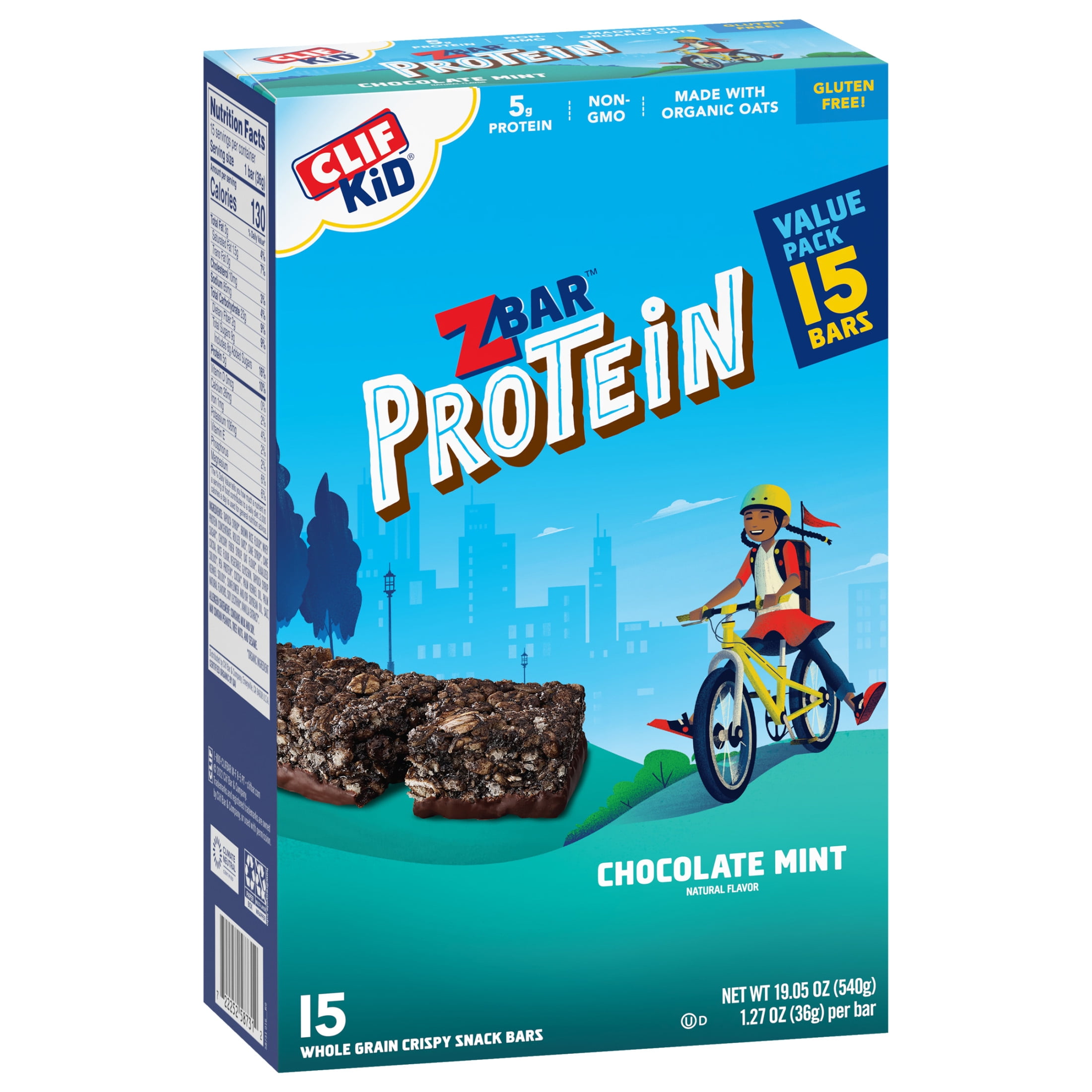Zbar Protein Chocolate Mint Crispy Snack Bars Organic Oats Non-GMO 5g Protein Gluten Free 15 Pack