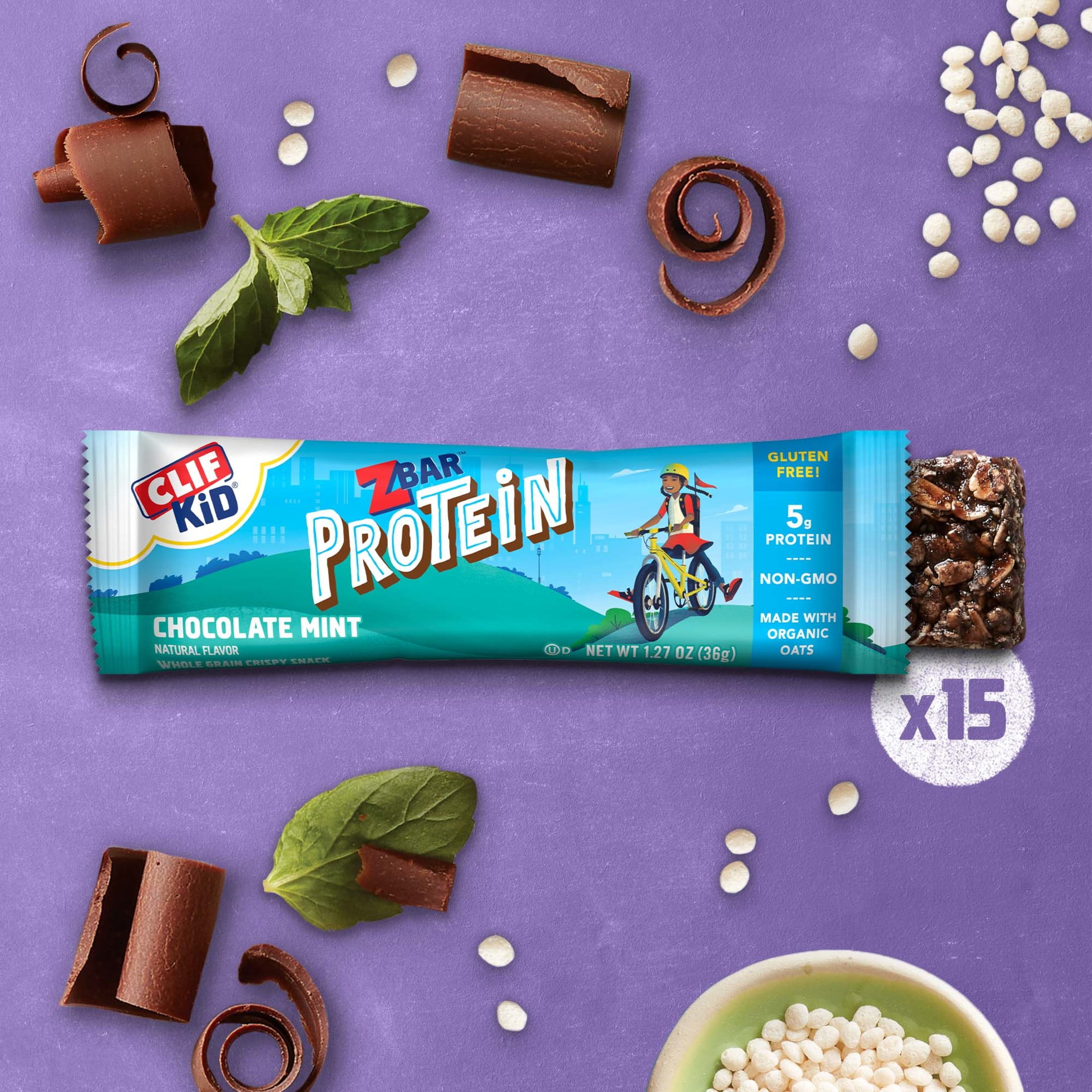 Zbar Protein Chocolate Mint Crispy Snack Bars Organic Oats Non-GMO 5g Protein Gluten Free 15 Pack