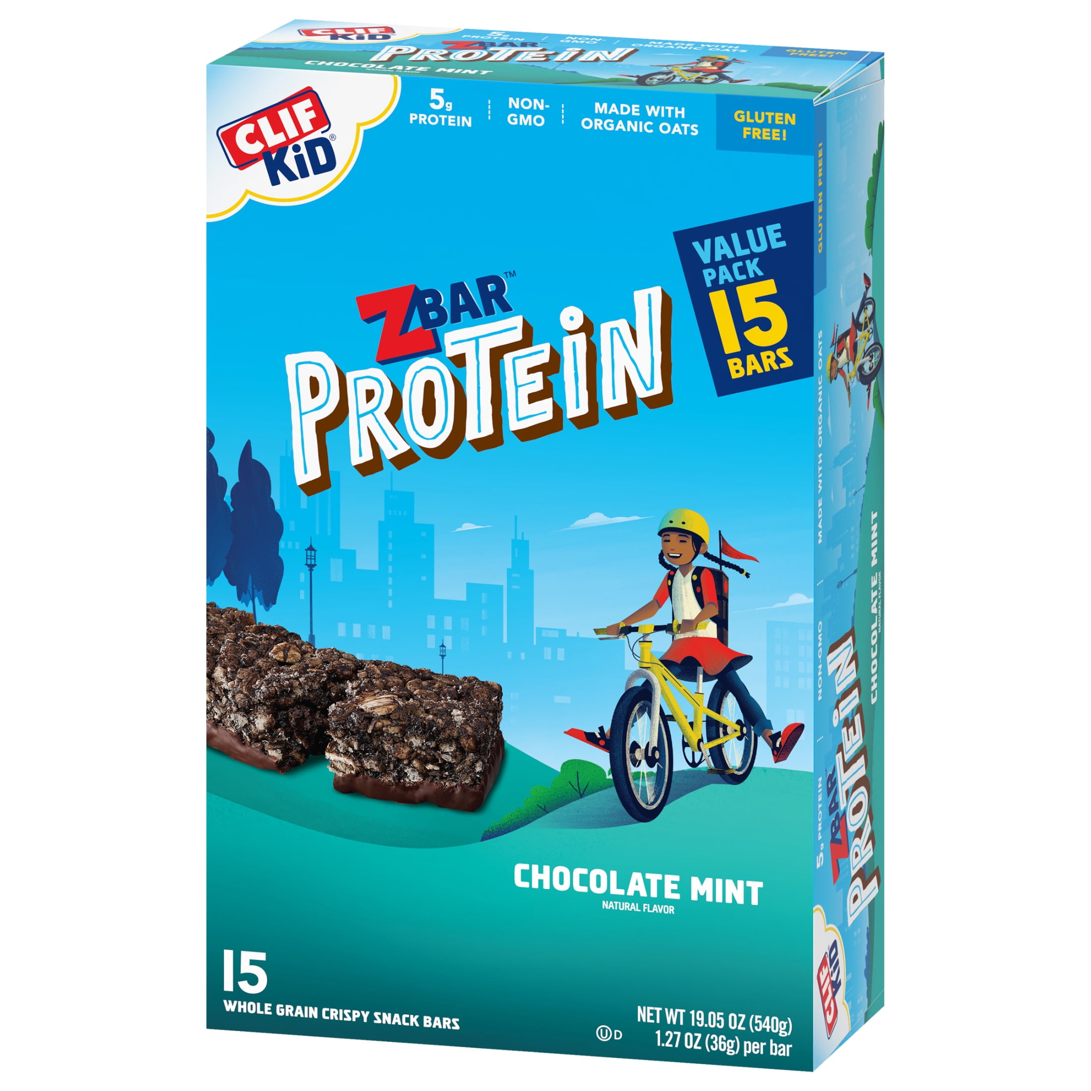 Zbar Protein Chocolate Mint Crispy Snack Bars Organic Oats Non-GMO 5g Protein Gluten Free 15 Pack