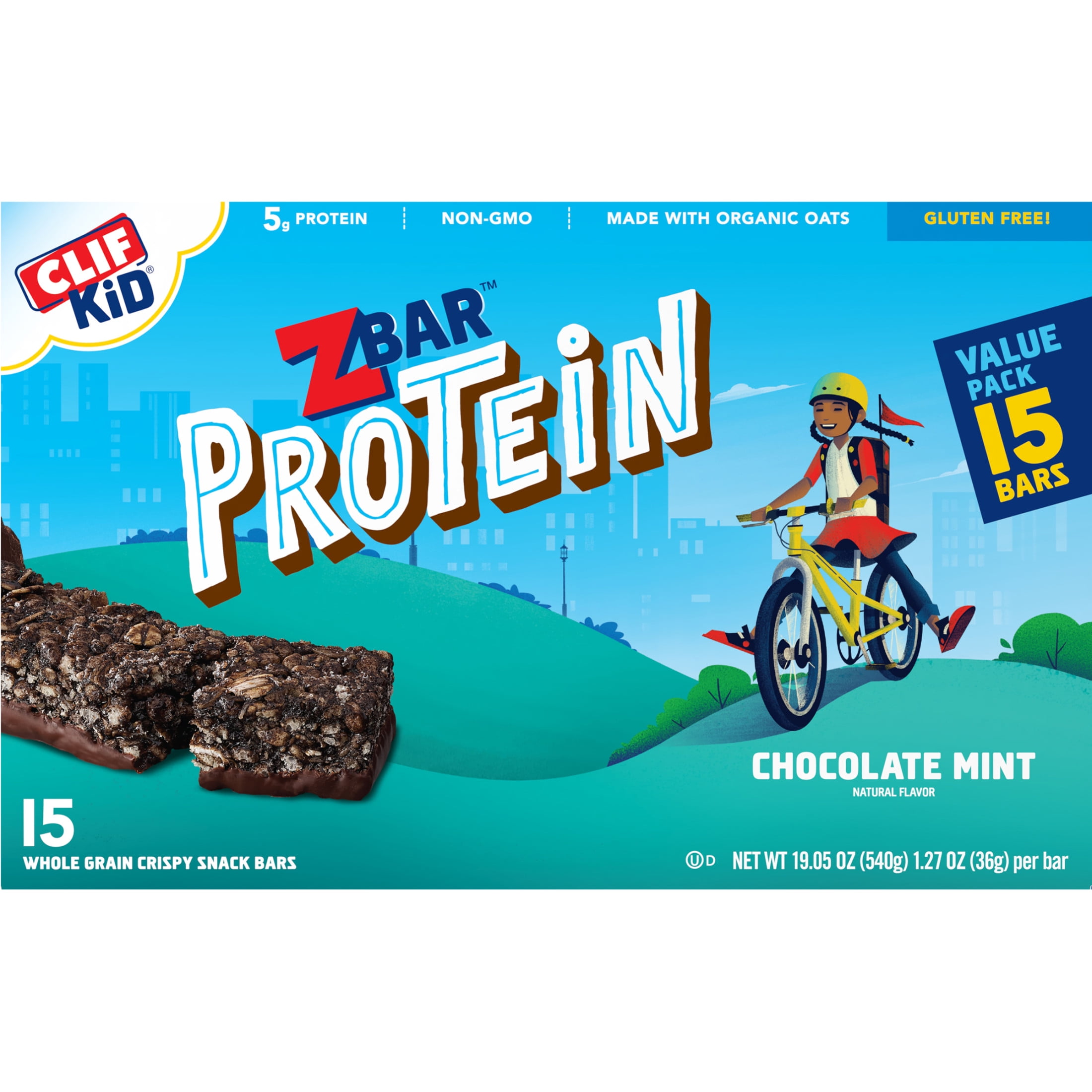 Zbar Protein Chocolate Mint Crispy Snack Bars Organic Oats Non-GMO 5g Protein Gluten Free 15 Pack