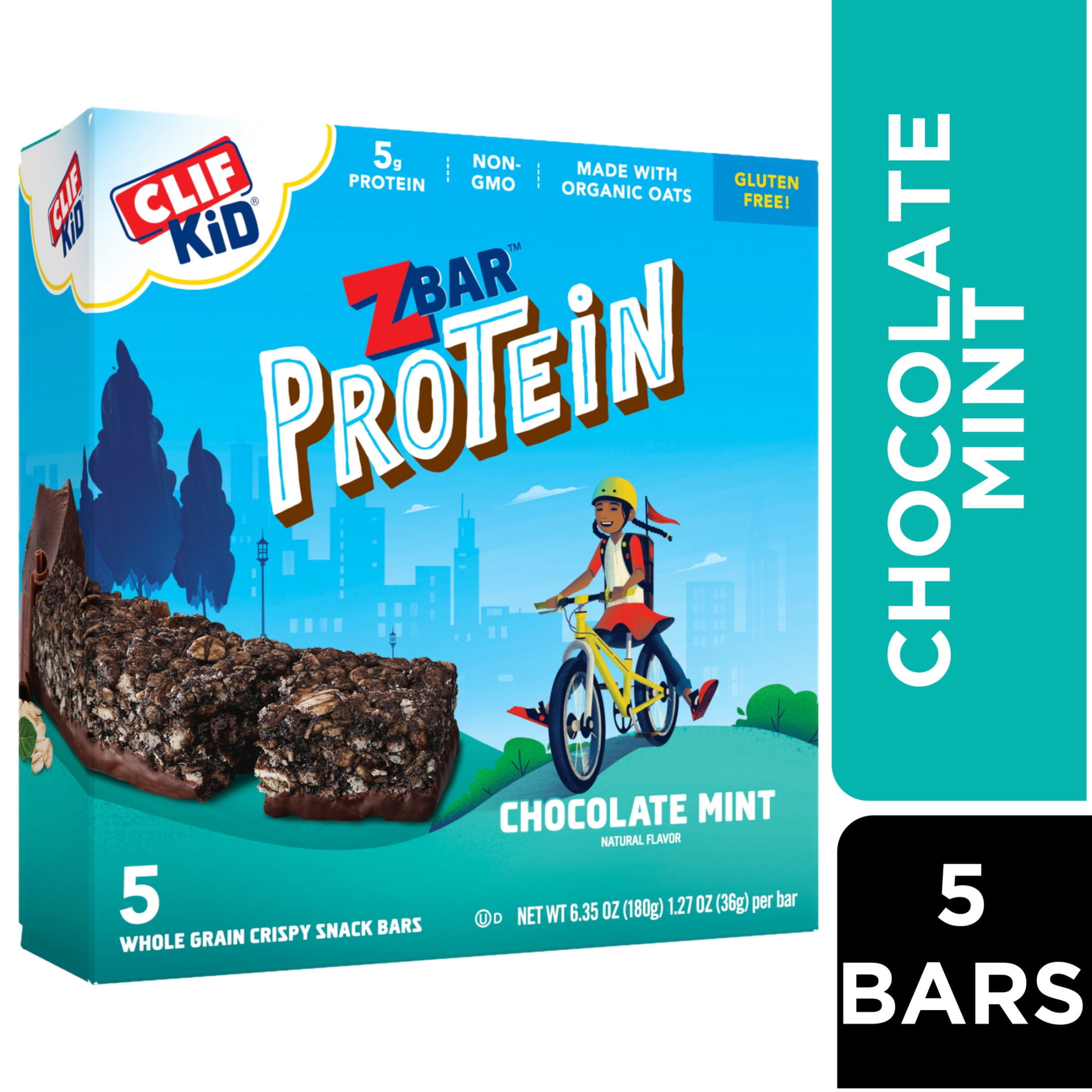 Zbar Protein Chocolate Mint Crispy Snack Bars with Organic Oats Non-GMO 5g Protein Gluten Free 5 Pack