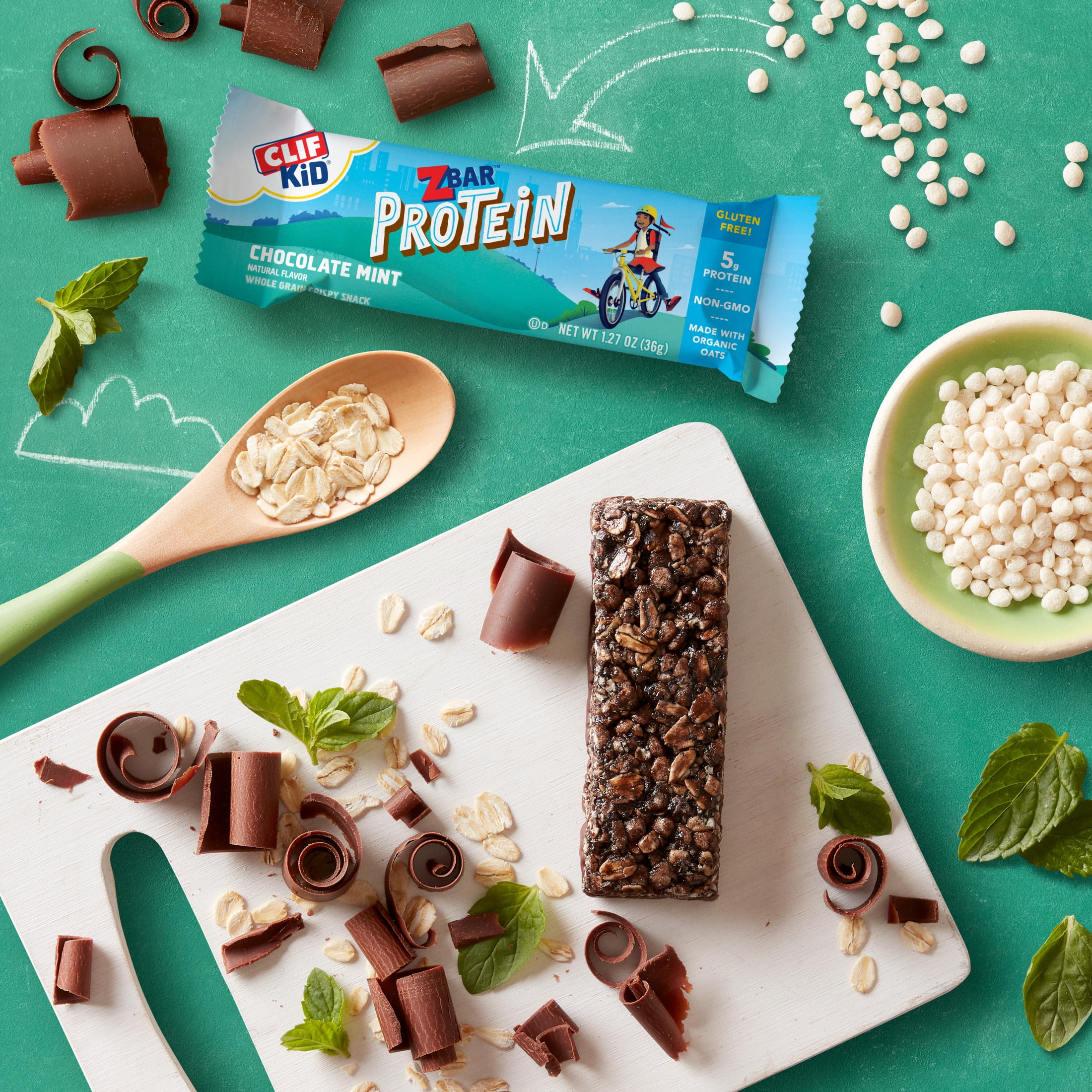 Zbar Protein Chocolate Mint Crispy Snack Bars with Organic Oats Non-GMO 5g Protein Gluten Free 5 Pack