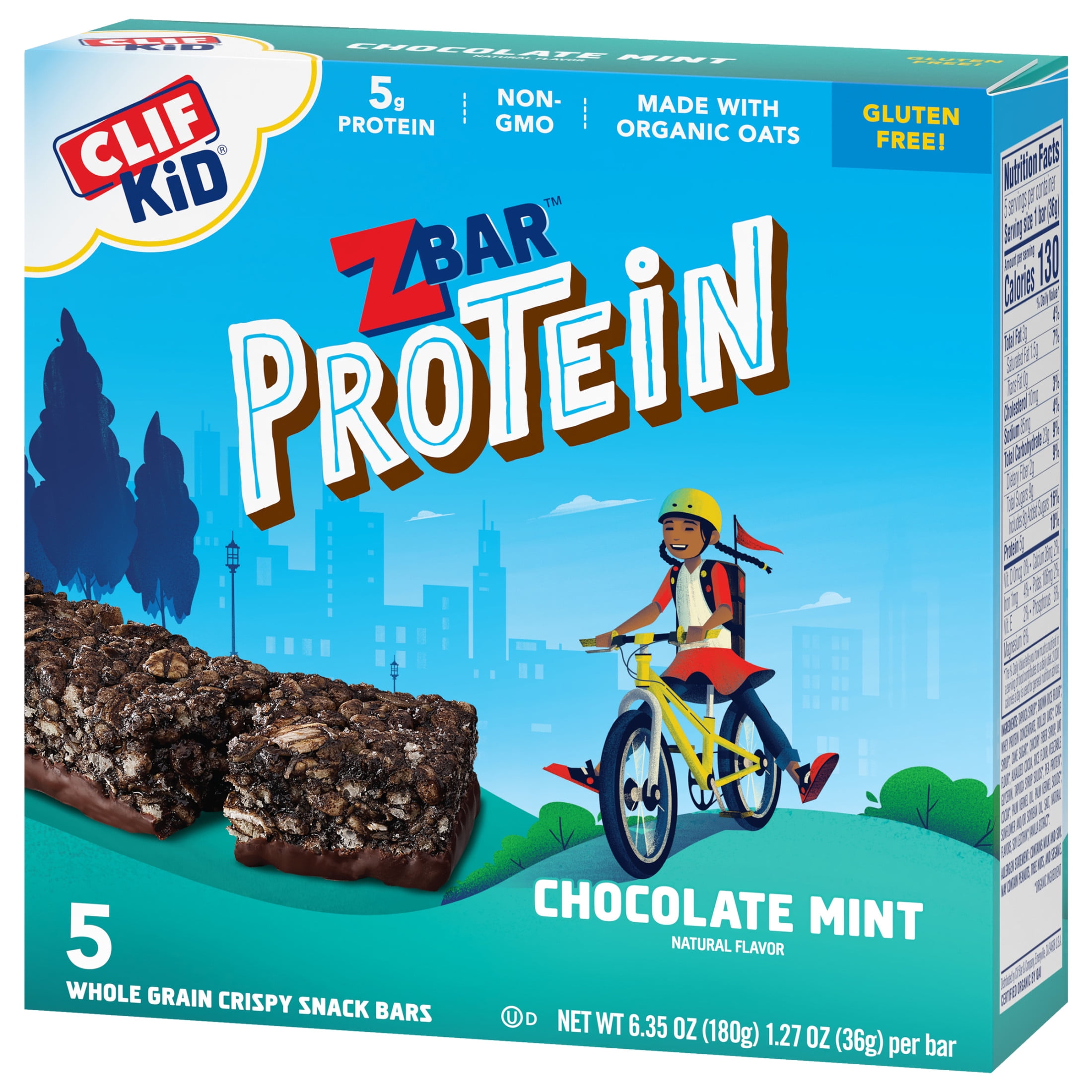 Zbar Protein Chocolate Mint Crispy Snack Bars with Organic Oats Non-GMO 5g Protein Gluten Free 5 Pack