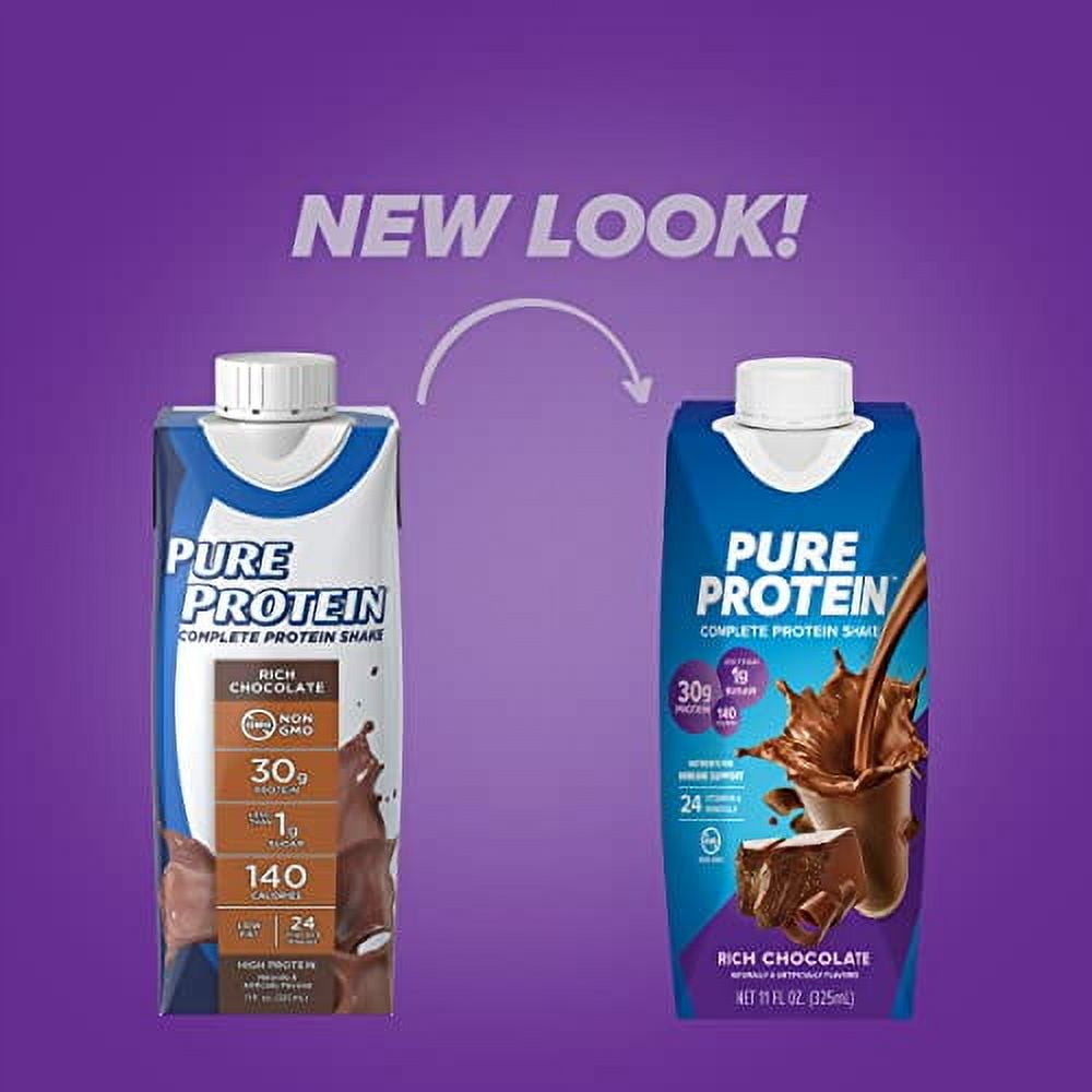 Pure Protein Chocolate Protein Shake 30g Complete Protein Ready to Drink Keto-Friendly with Vitamins A C D E Zinc for Immune Health 11oz Bottles 12 Pack