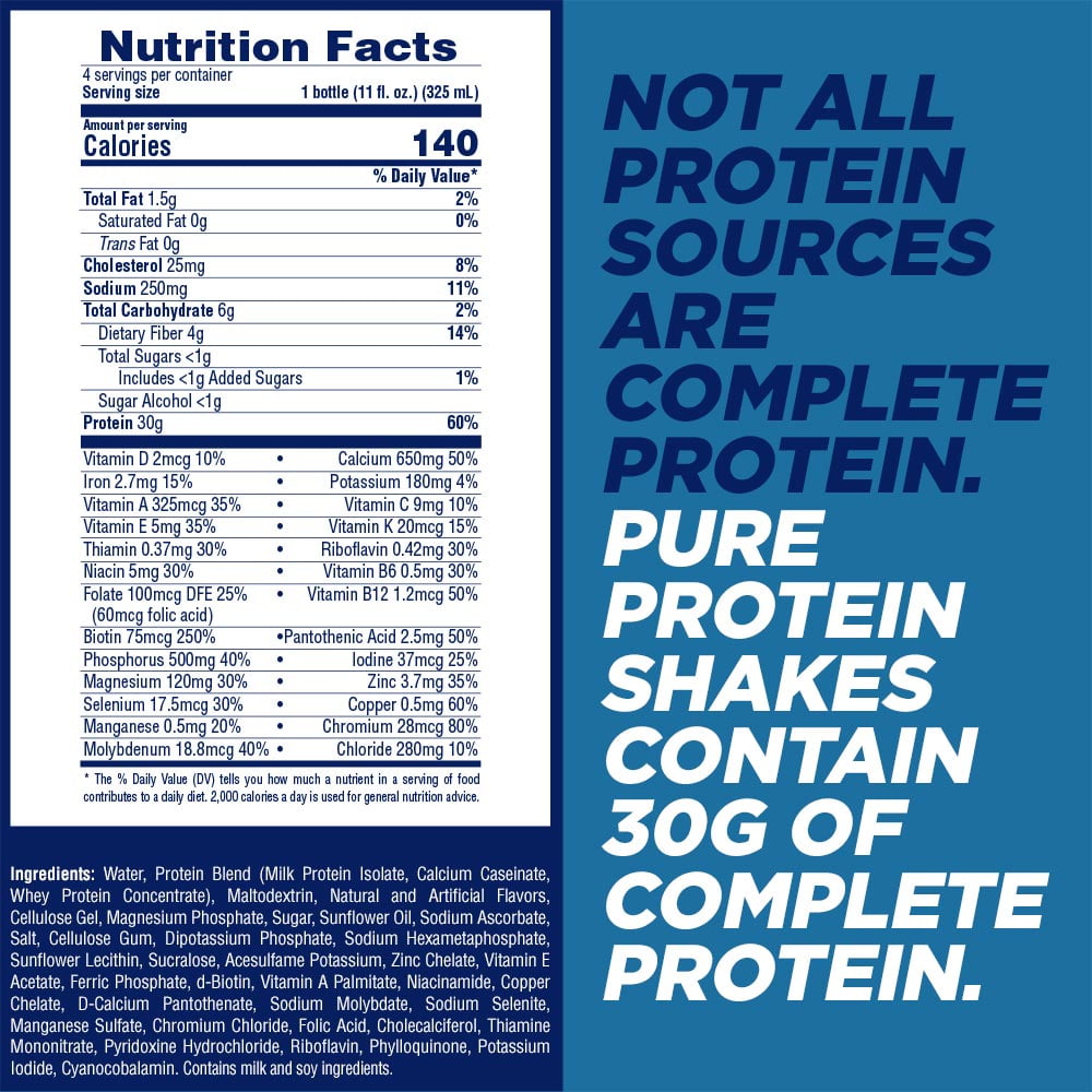Pure Protein Vanilla Milkshake Shake 30g Protein 11 fl oz 12 Ct