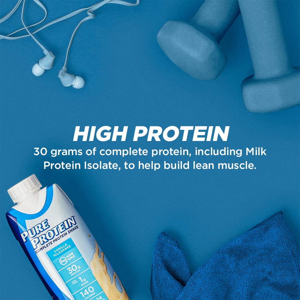 Pure Protein Vanilla Milkshake Shake 30g Protein 11 fl oz 12 Ct