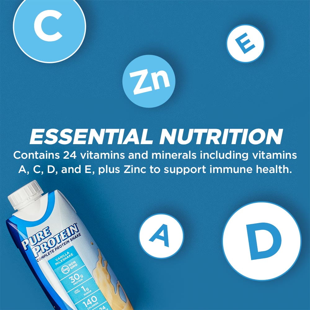 Pure Protein Vanilla Milkshake Shake 30g Protein 11 fl oz 12 Ct