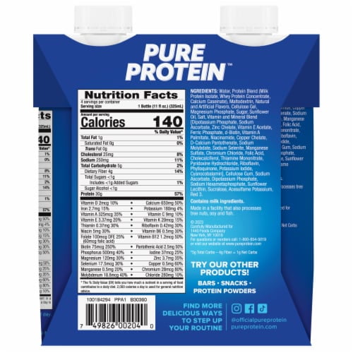 Pure Strawberry Milkshake Complete Protein Shake 11 fl oz 4 bottles 2X