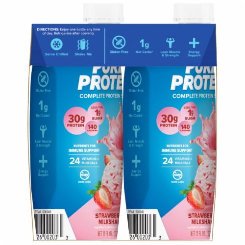 Pure Strawberry Milkshake Complete Protein Shake 11 fl oz 4 bottles 2X