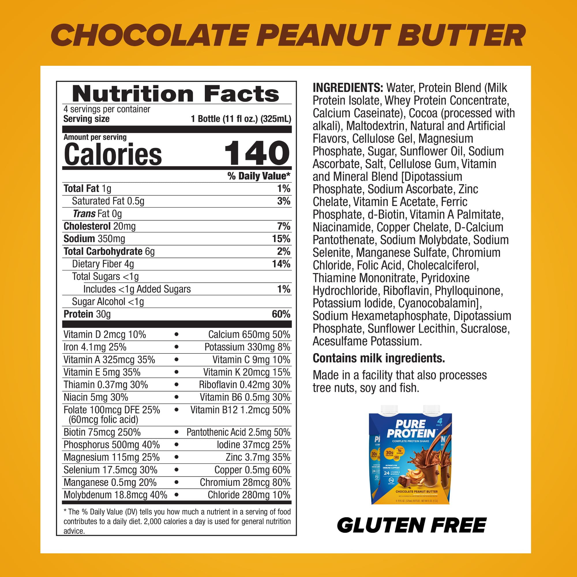 Pure Protein Chocolate Peanut Butter Protein Shake 11 fl oz 4 Ct