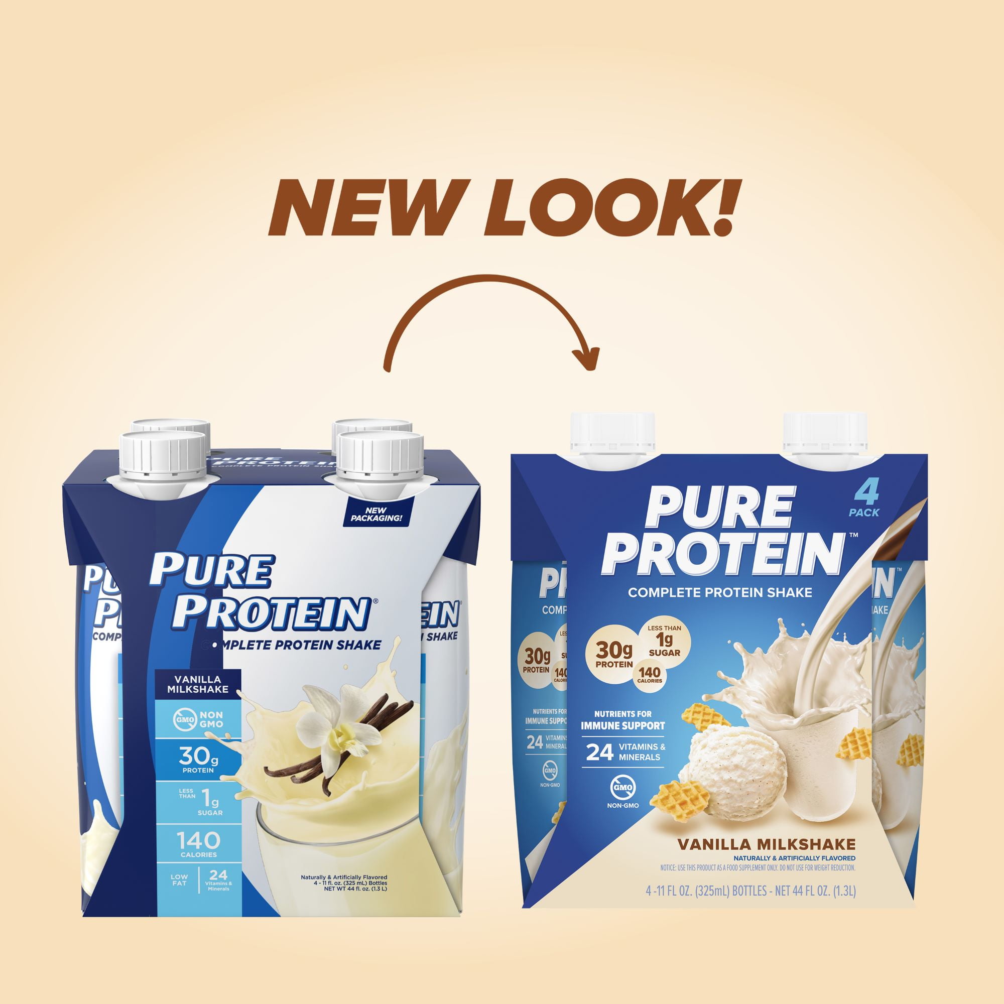 Pure Protein Shake 3 Pack Vanilla Milkshake 30g Protein Gluten Free 11 fl oz 4 Pk