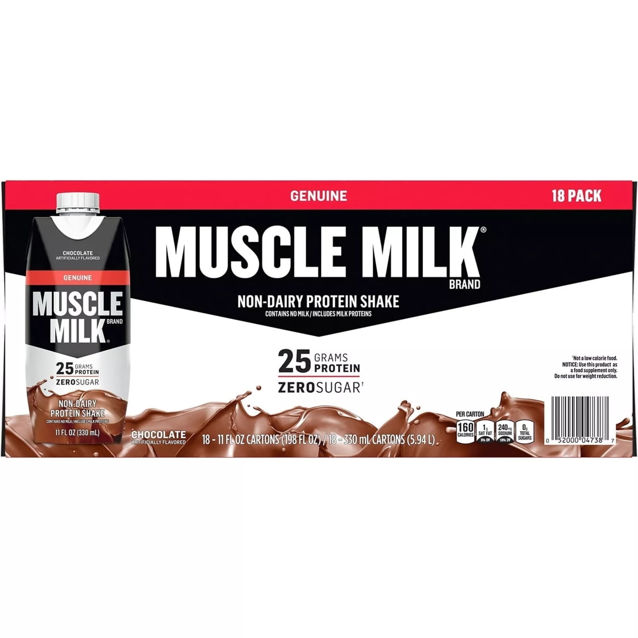 Muscle Milk Genuine Non Dairy Protein Shake Chocolate 11 fl. oz 18 Pk