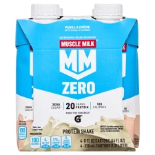 Muscle Milk Zero Vanilla Creme Protein Shake, 11.16 Fl Oz Bottle, 4 Pack - 20g Protein, Zero Sugar,