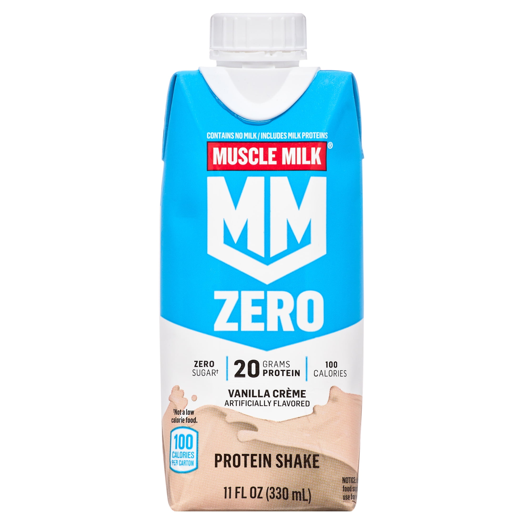 Muscle Milk Zero Vanilla Creme Protein Shake, 11.16 Fl Oz Bottle, 4 Pack - 20g Protein, Zero Sugar,