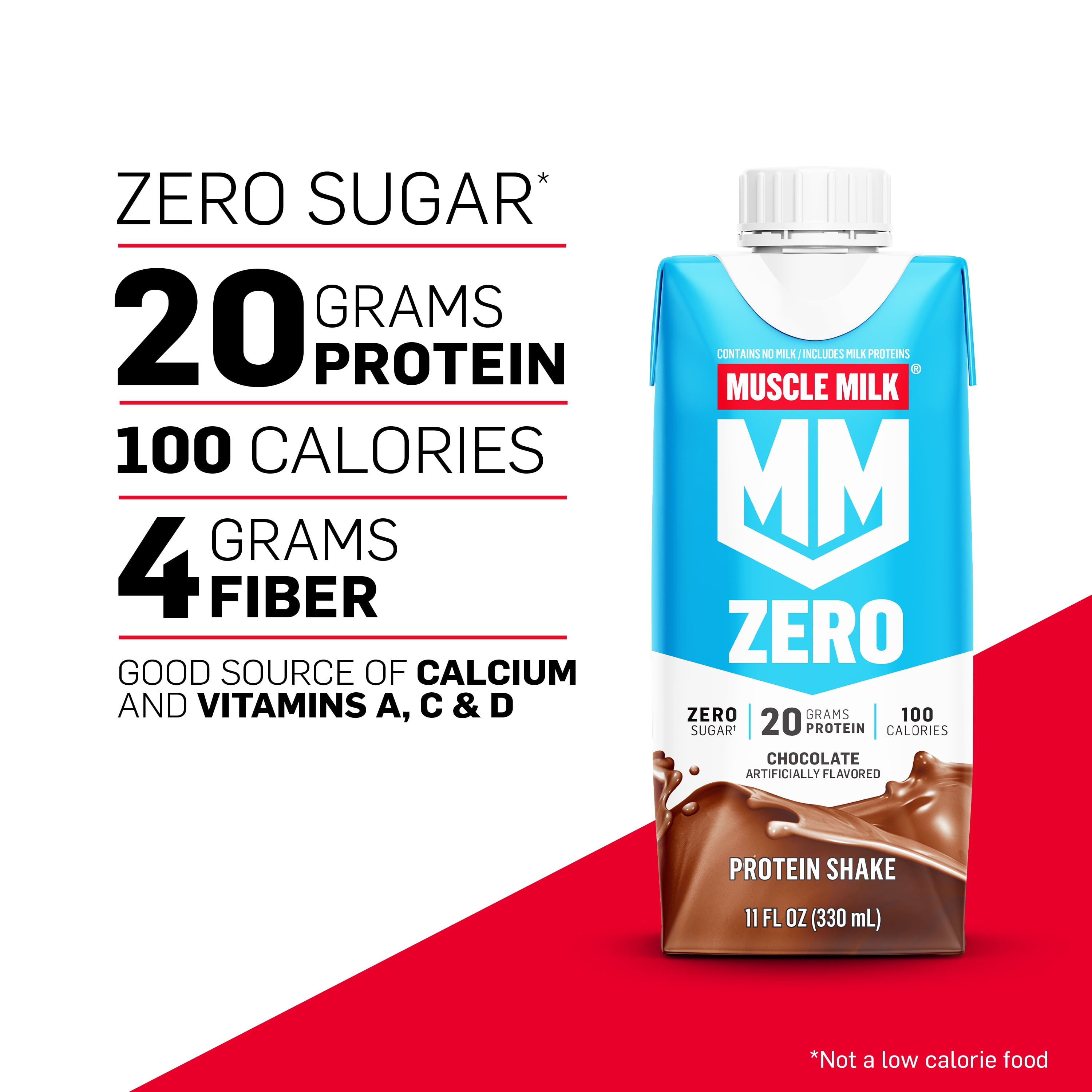 Muscle Milk Zero Vanilla Creme Protein Shake, 11.16 Fl Oz Bottle, 4 Pack - 20g Protein, Zero Sugar,