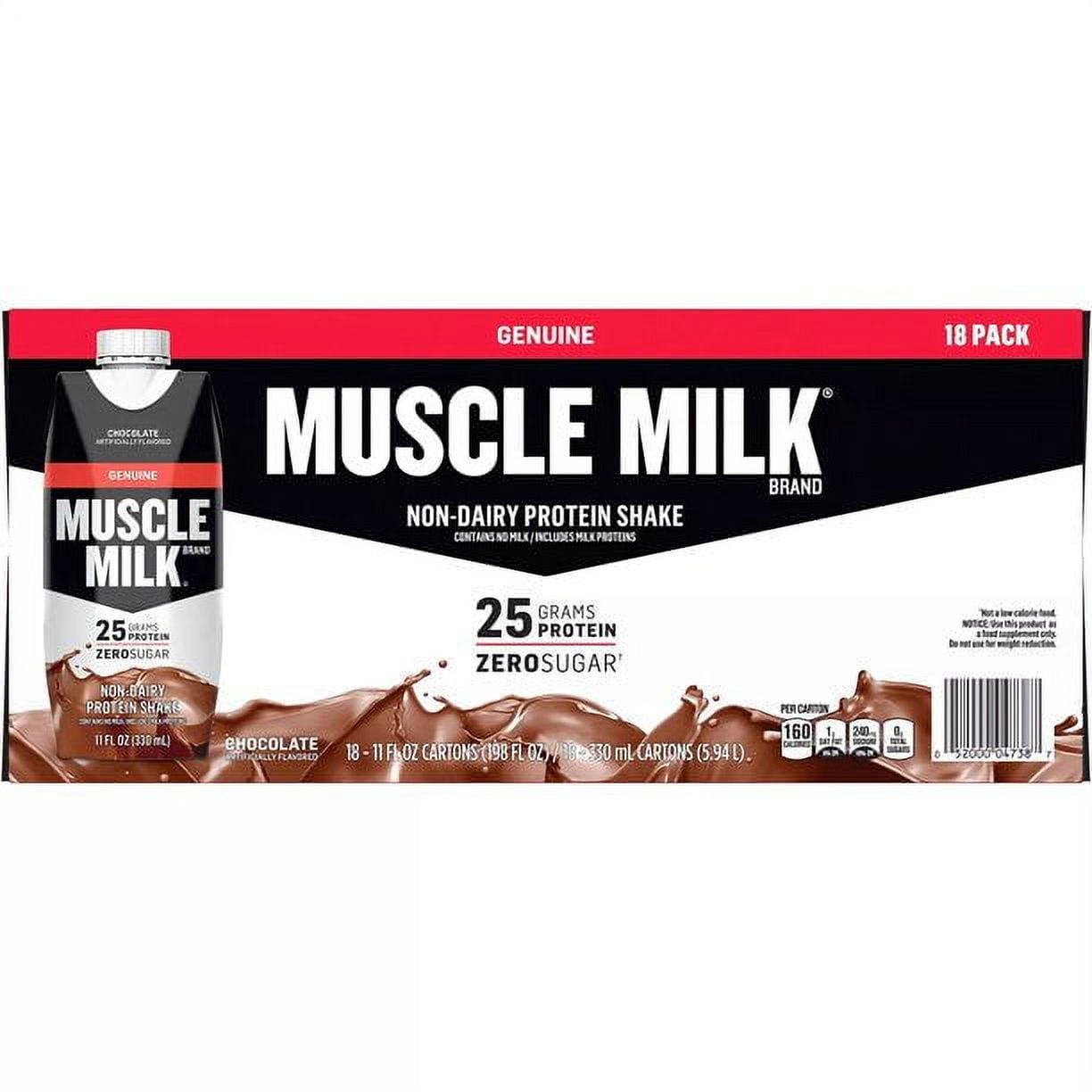Muscle Milk Genuine Chocolate Non-Dairy Protein Shake ZERO 11 Fl Oz 18 Pack