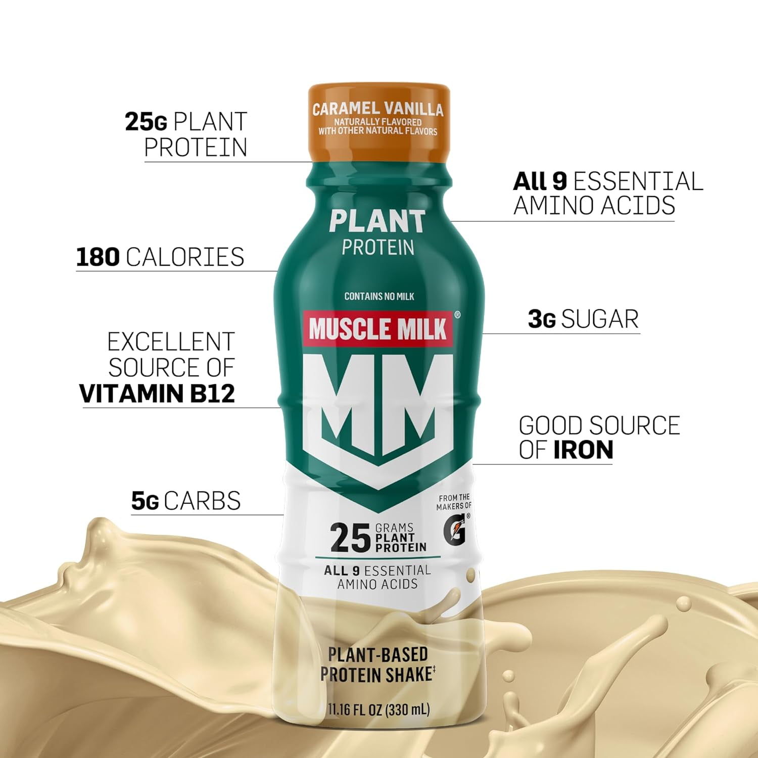 Muscle Milk Plant Based Protein Shake Vanilla Caramel Chocolate 14 Fl Oz Pack of 2