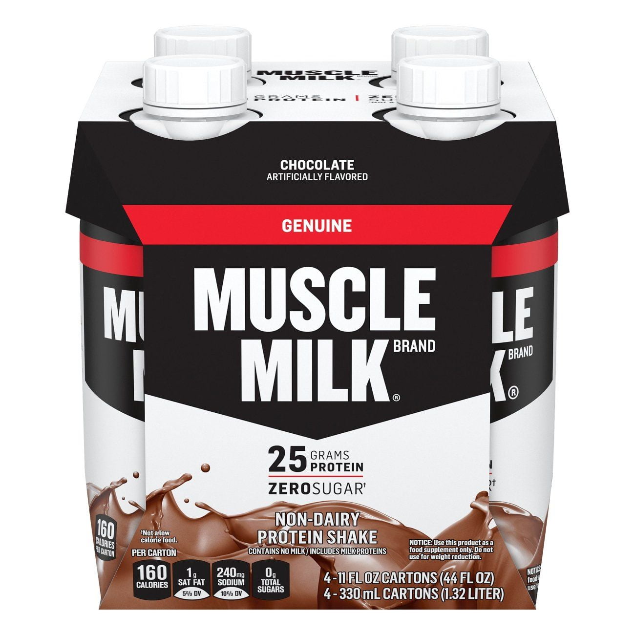 Muscle Milk Genuine Chocolate Non Dairy Protein Shakes - 11oz 4 Pack - Packaging May Vary