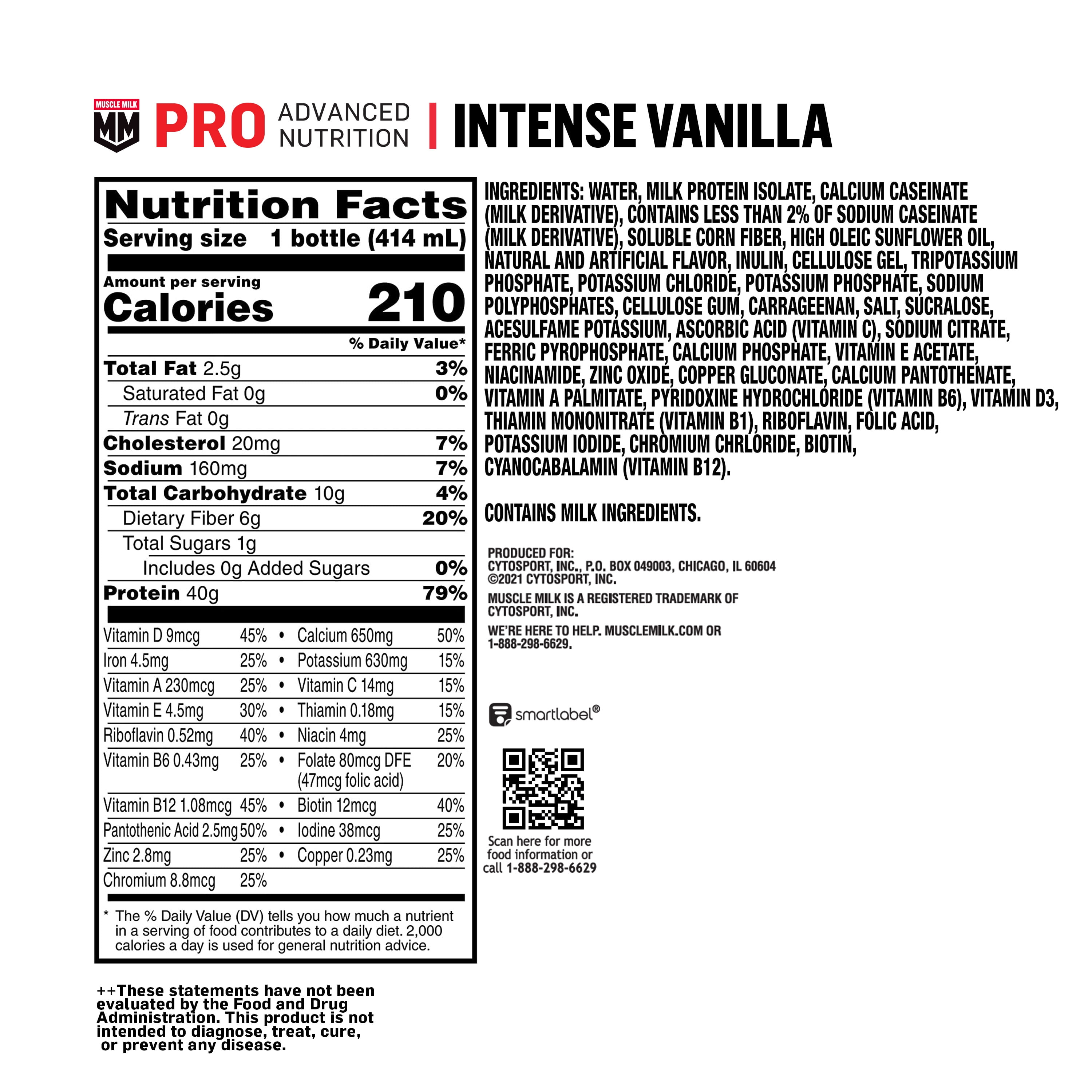 Muscle Milk Pro Advanced Nutrition Intense Vanilla Protein Shake 14 fl oz 1 Count Bottle Pack of 2