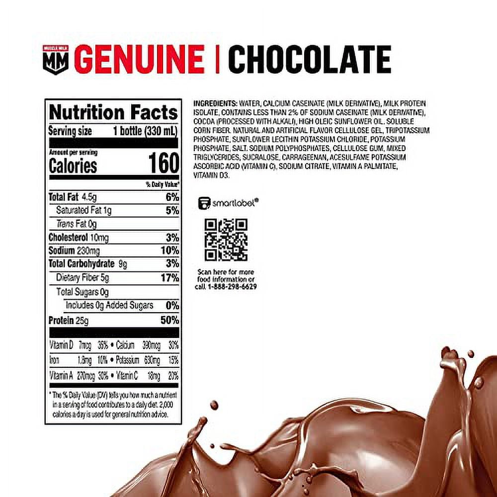 Muscle Milk Genuine Protein Shake Chocolate 20g Protein 11.16 Fl Oz Pack of 12