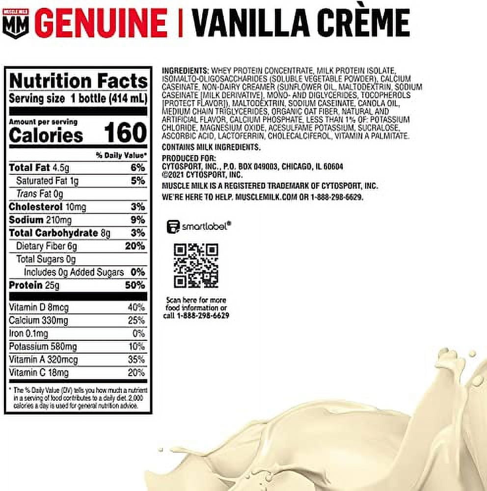 Muscle Milk Vanilla Creme Muscle Milk Liquid Protein Shake 25g Protein 14 Fl Oz Bottle 12 Pack