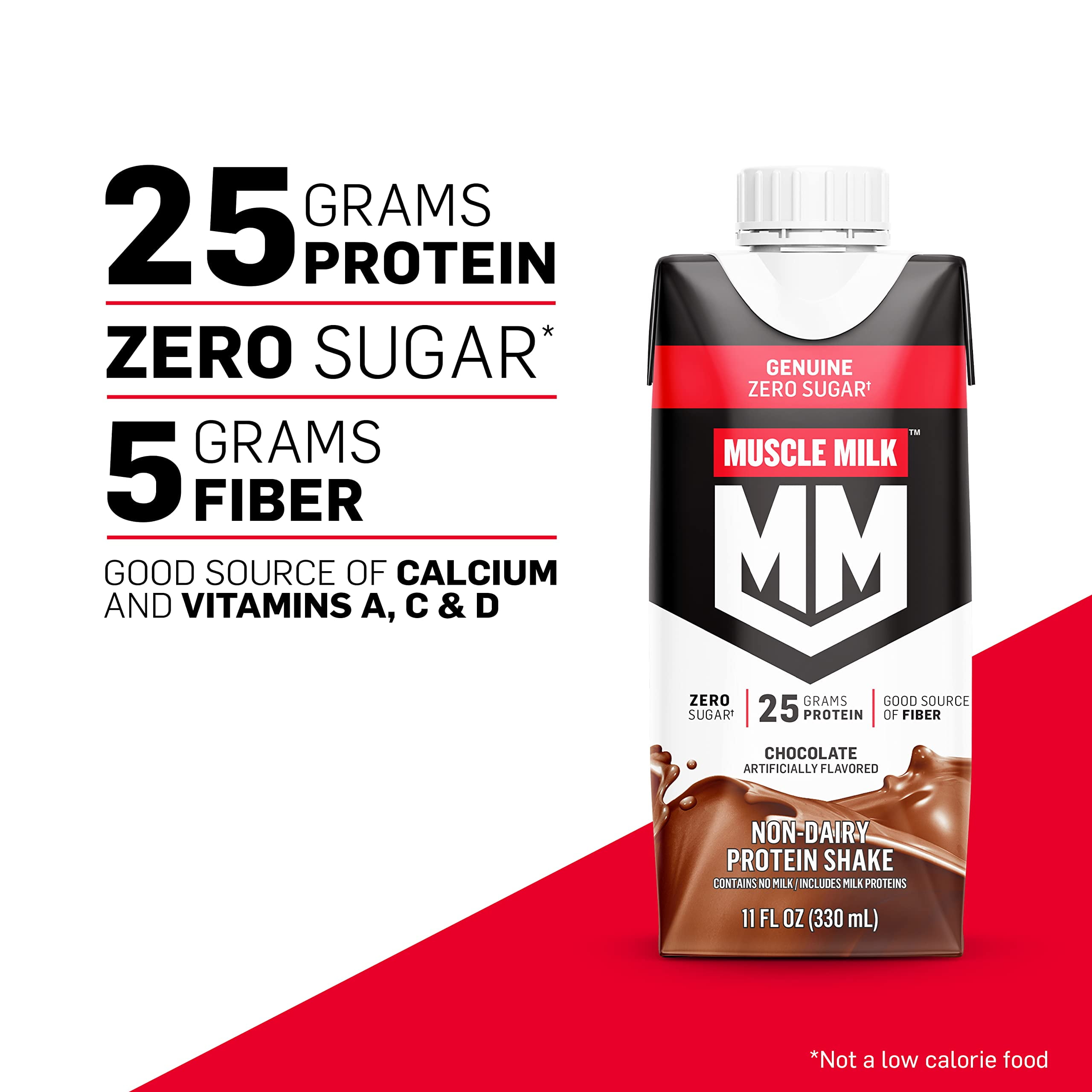 Muscle Milk Genuine Chocolate Protein Shake 12 Pack - 25g Protein, Zero Sugar,