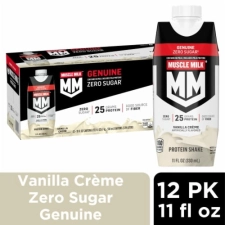 Muscle Milk Vanilla Creme Non-Dairy Protein Shakes 11 fl oz 12 bottles 2X