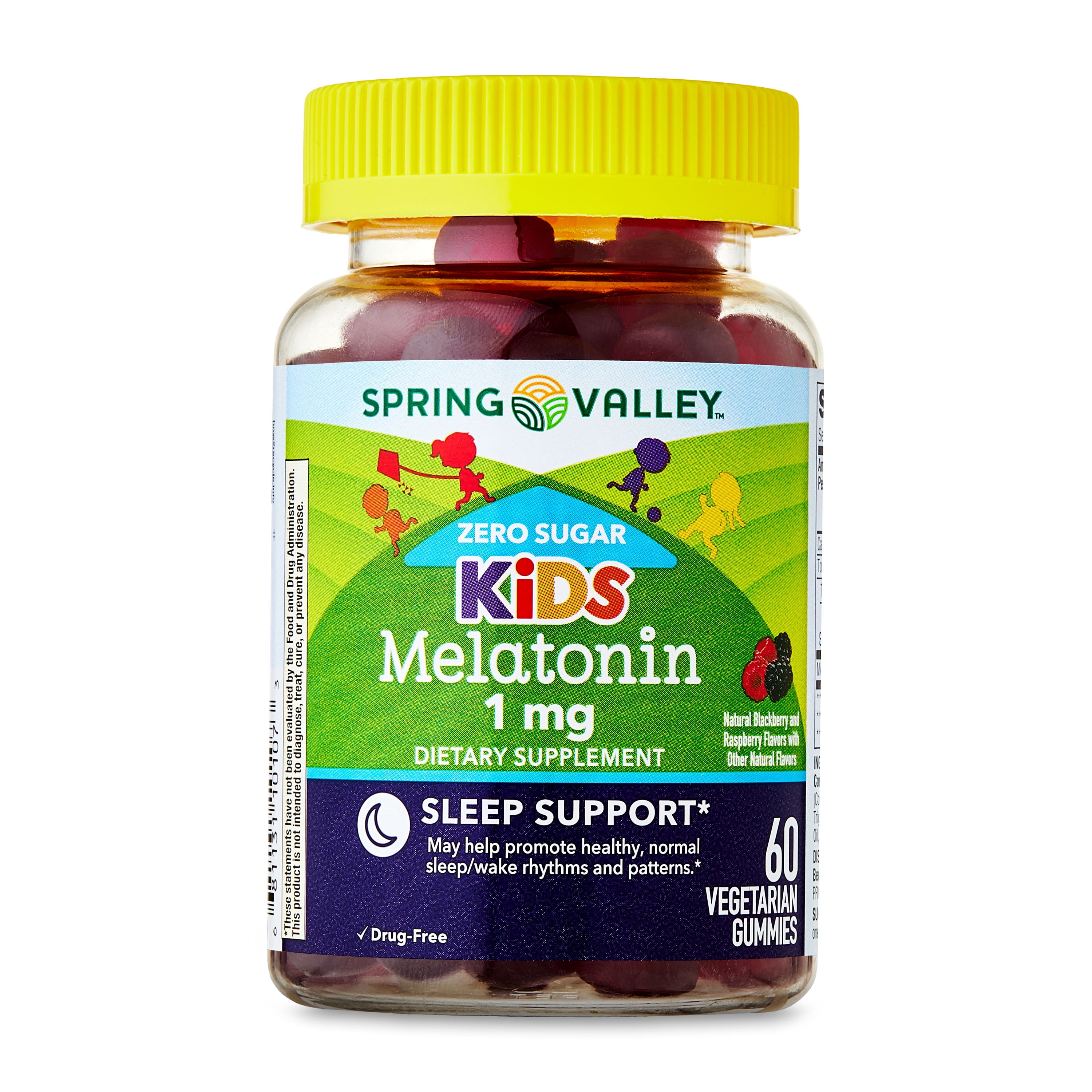 Spring Valley Zero Sugar Kids Melatonin Sleep Support Supplement Gummies Blackberry Raspberry 1mg 60 Count