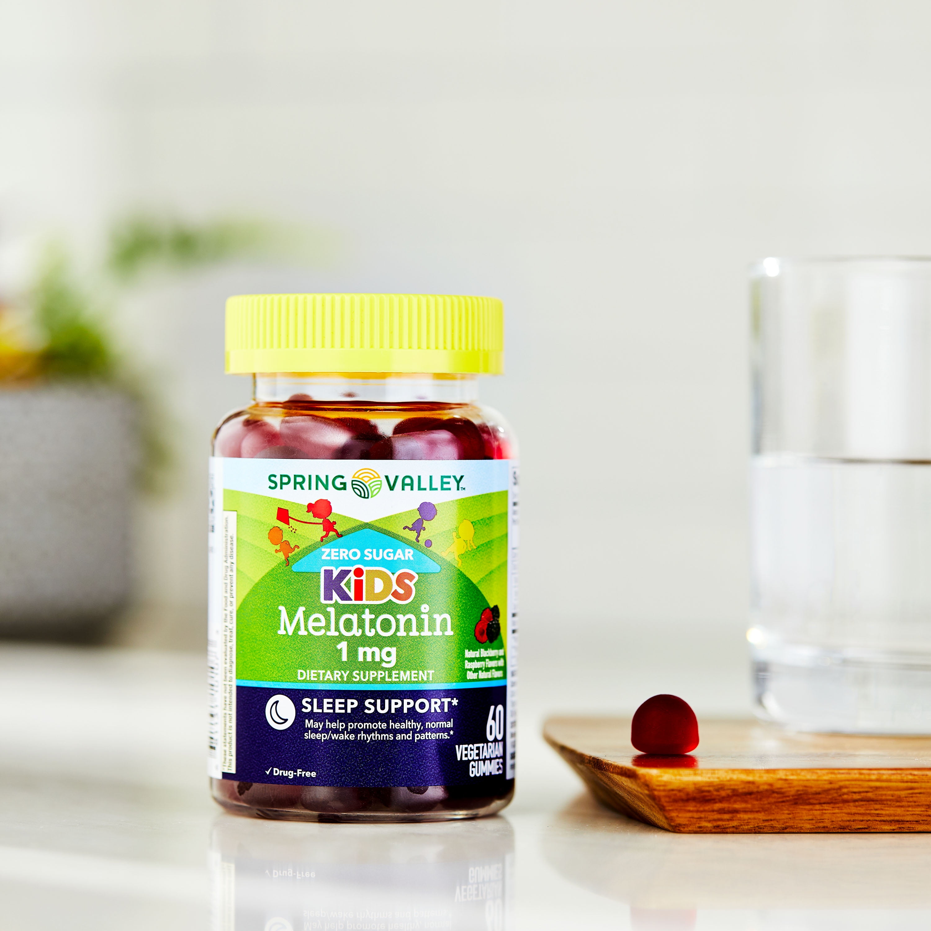 Spring Valley Zero Sugar Kids Melatonin Sleep Support Supplement Gummies Blackberry Raspberry 1mg 60 Count