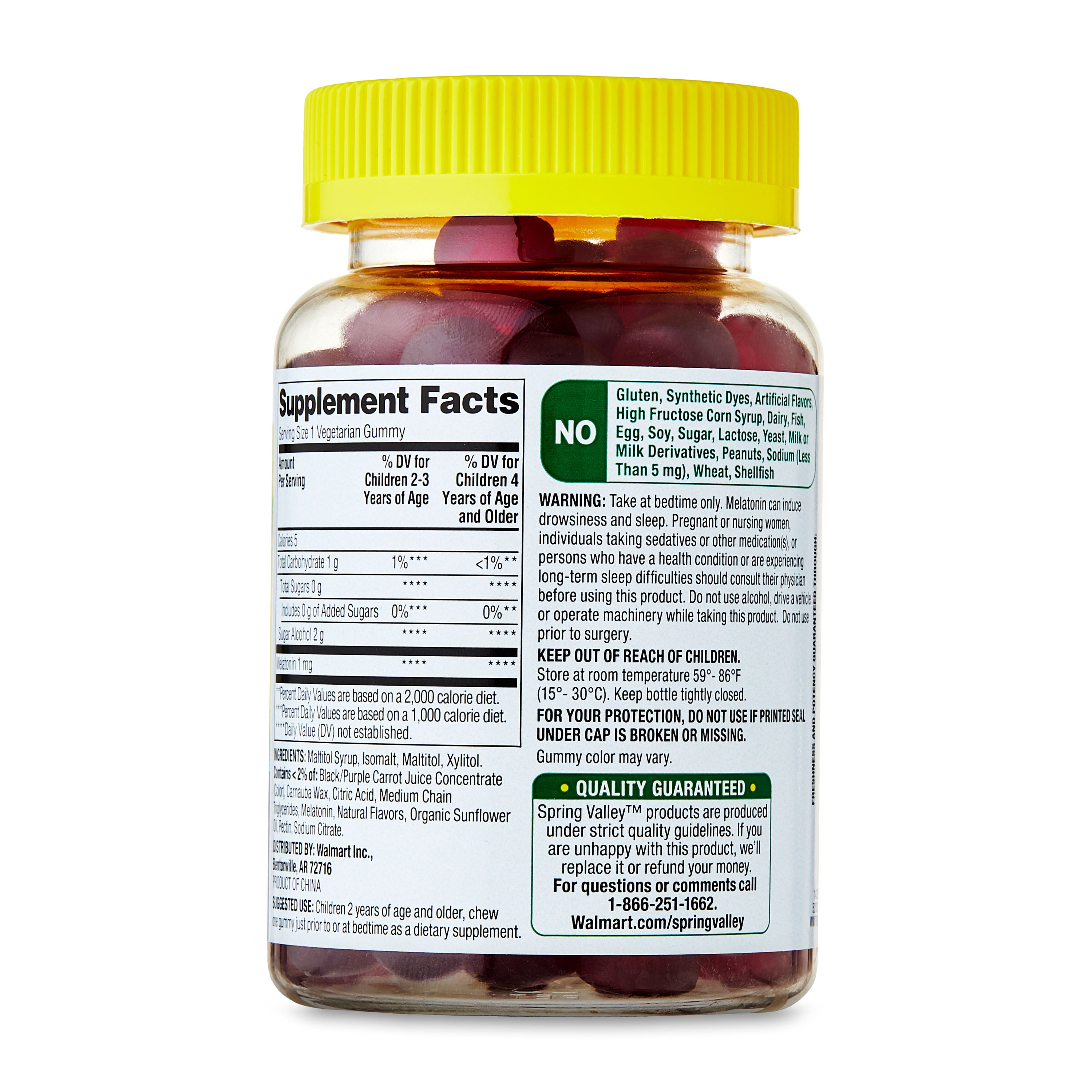 Spring Valley Zero Sugar Kids Melatonin Sleep Support Supplement Gummies Blackberry Raspberry 1mg 60 Count