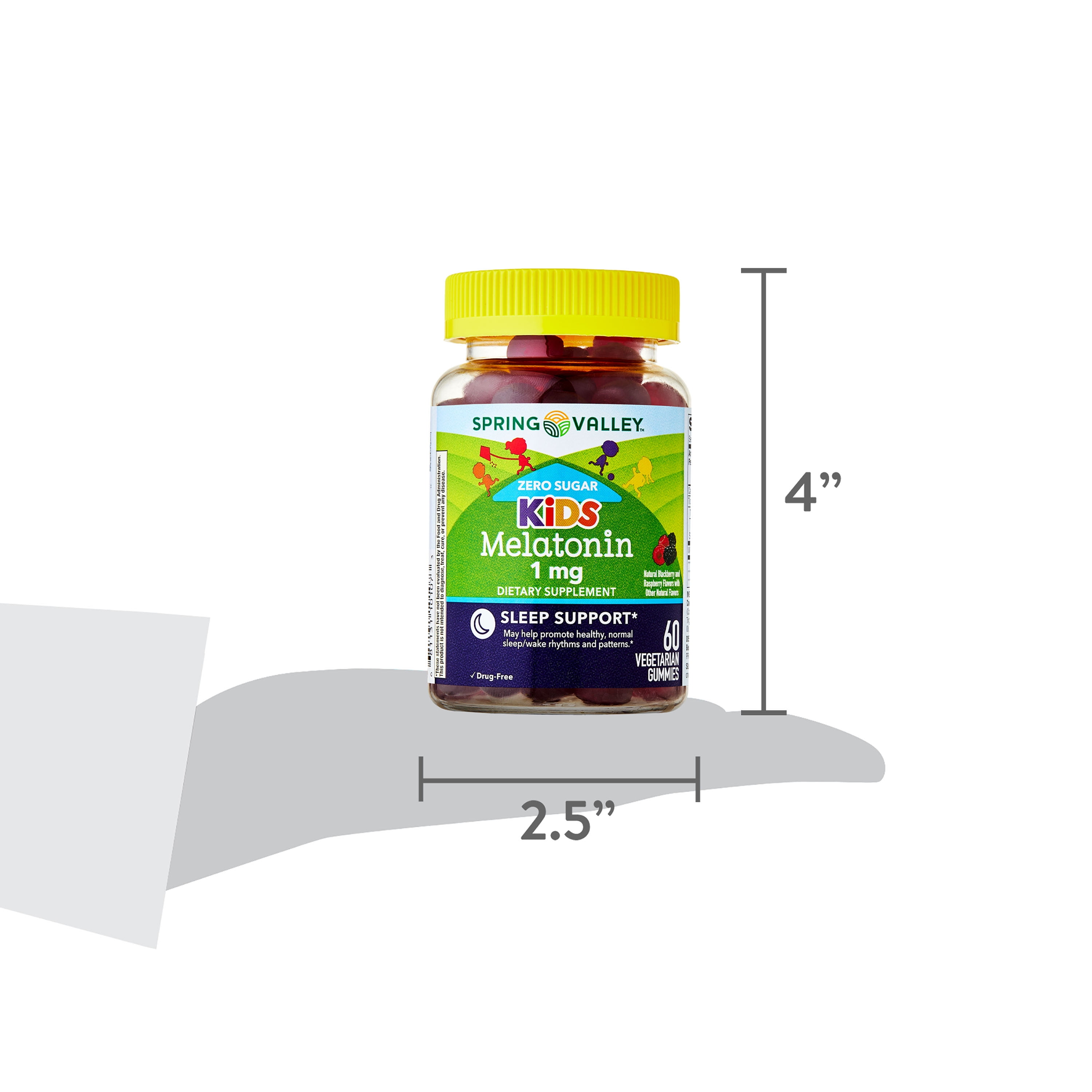 Spring Valley Zero Sugar Kids Melatonin Sleep Support Supplement Gummies Blackberry Raspberry 1mg 60 Count