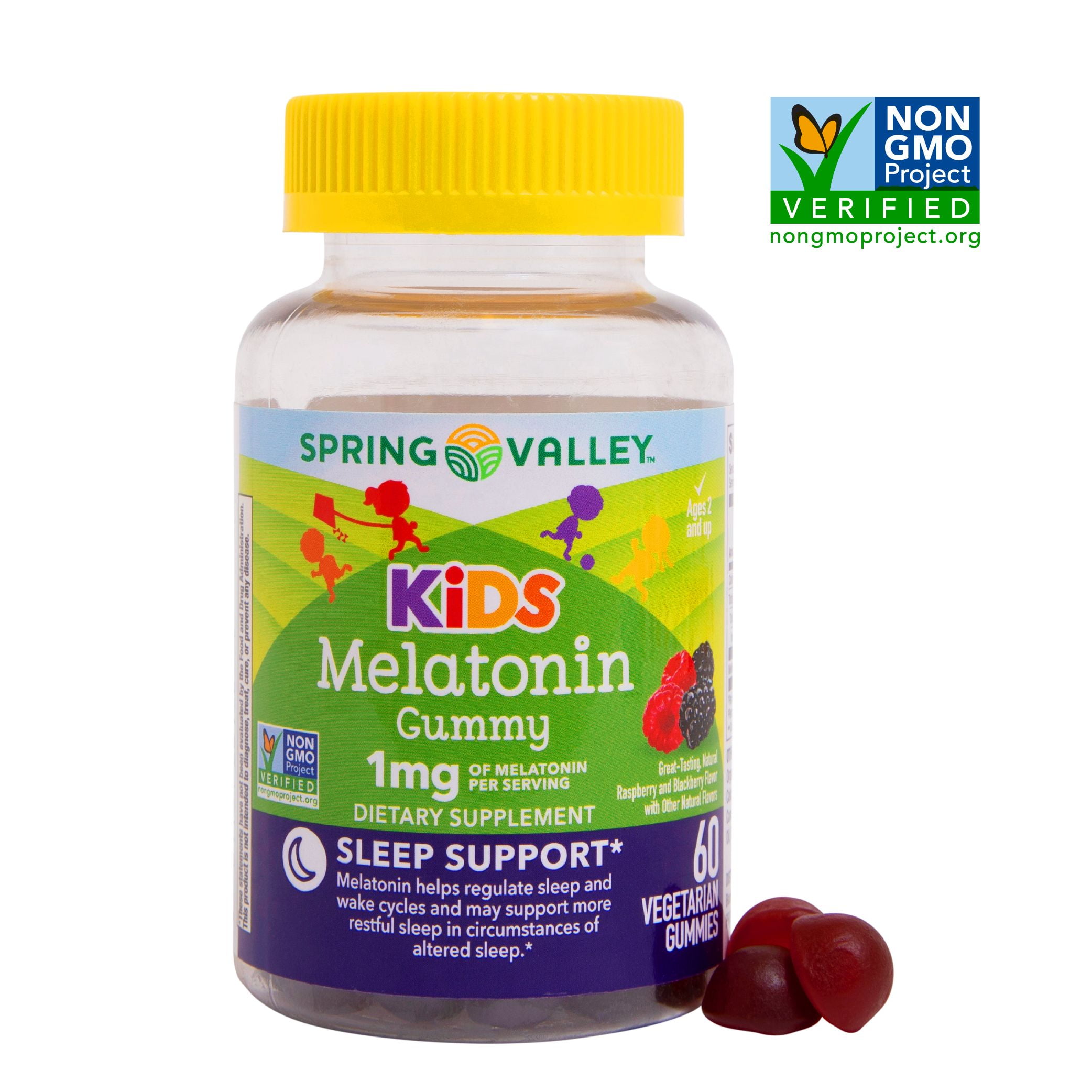 Spring Valley Kids Melatonin Gummies Raspberry 1mg 60 Count Natural Sleep Aid Supplement