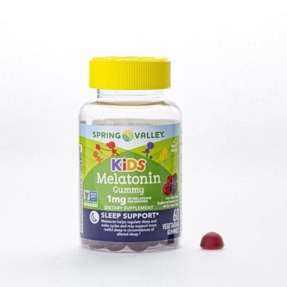 Spring Valley Kids Melatonin Gummies Raspberry 1mg 60 Count Natural Sleep Aid Supplement