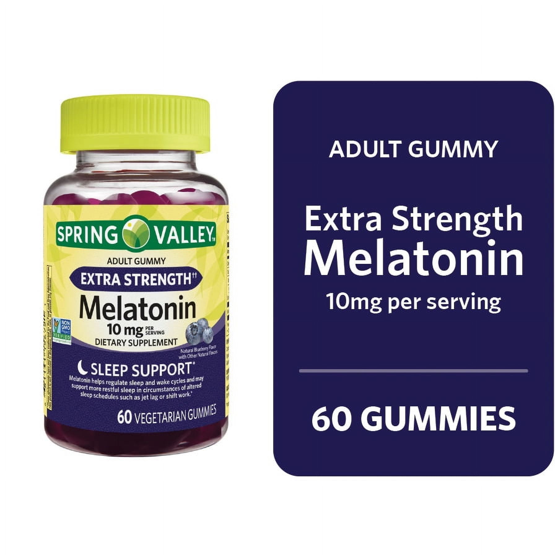Spring Valley Non GMO Blueberry Melatonin Gummies 10mg 60 Count