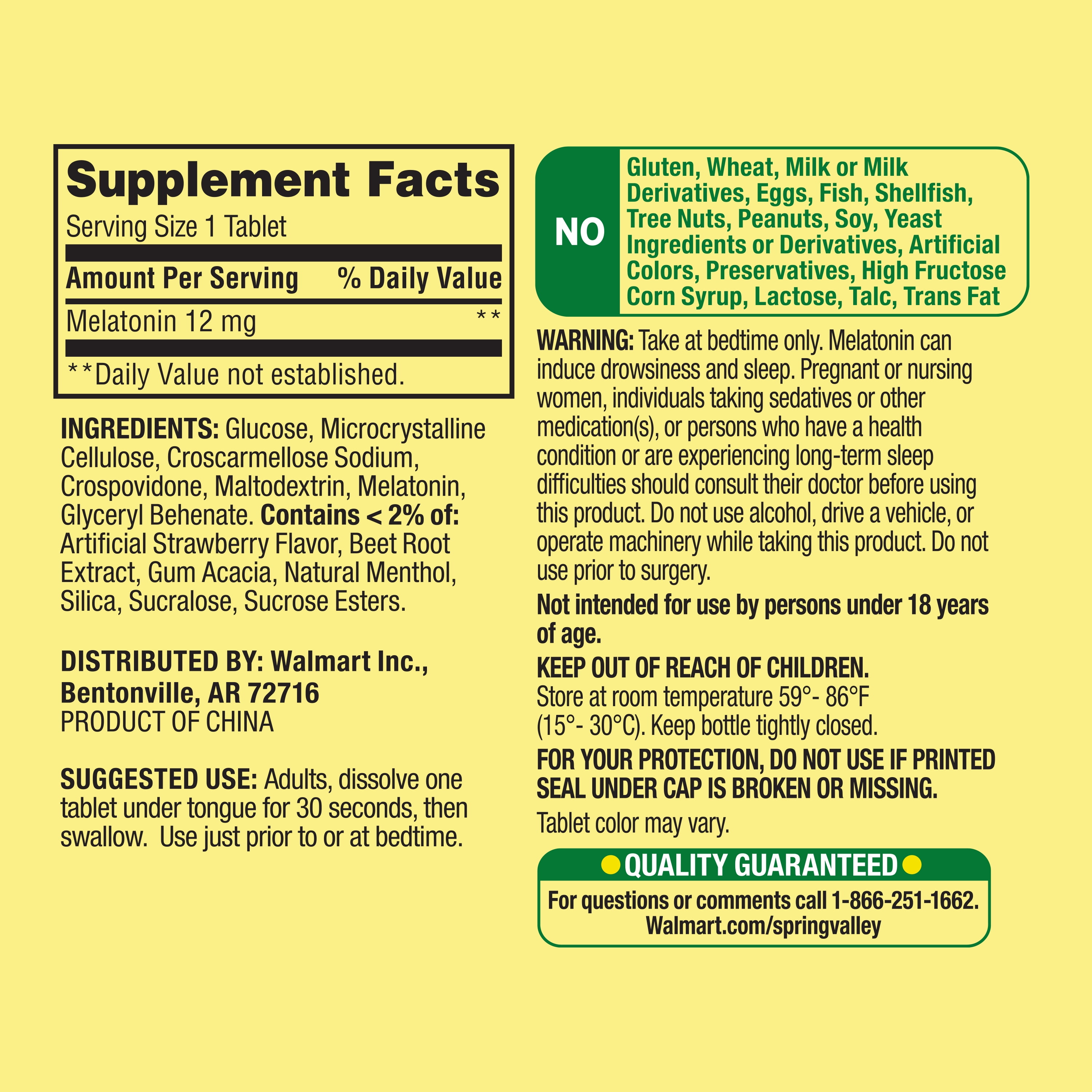 Spring Valley 12mg Melatonin Fast Dissolve Sleep Support 60 Count Tablets