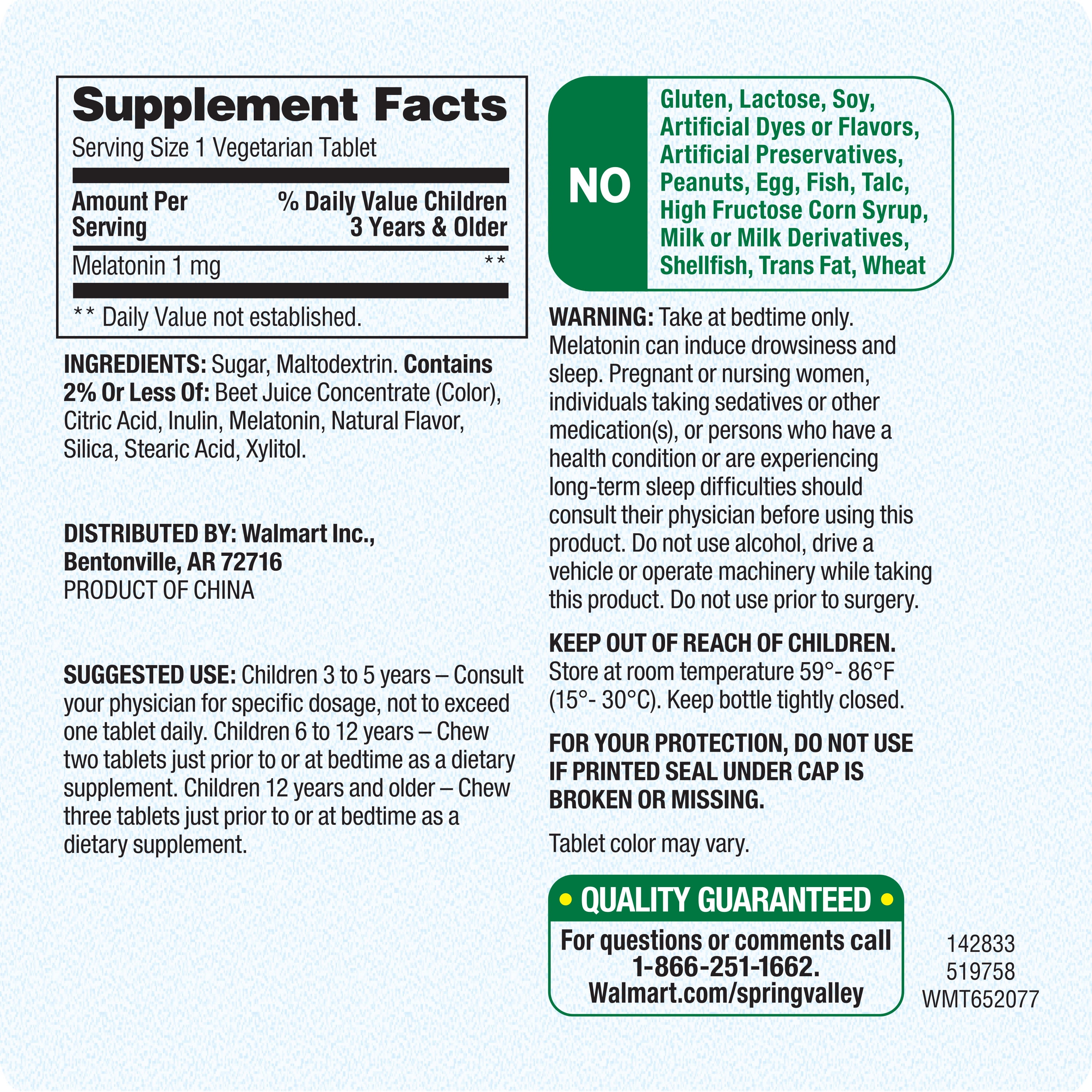 Spring Valley Kids Melatonin Chewable Tablets Grape Flavor 1mg 60 Count for Better Sleep and Health