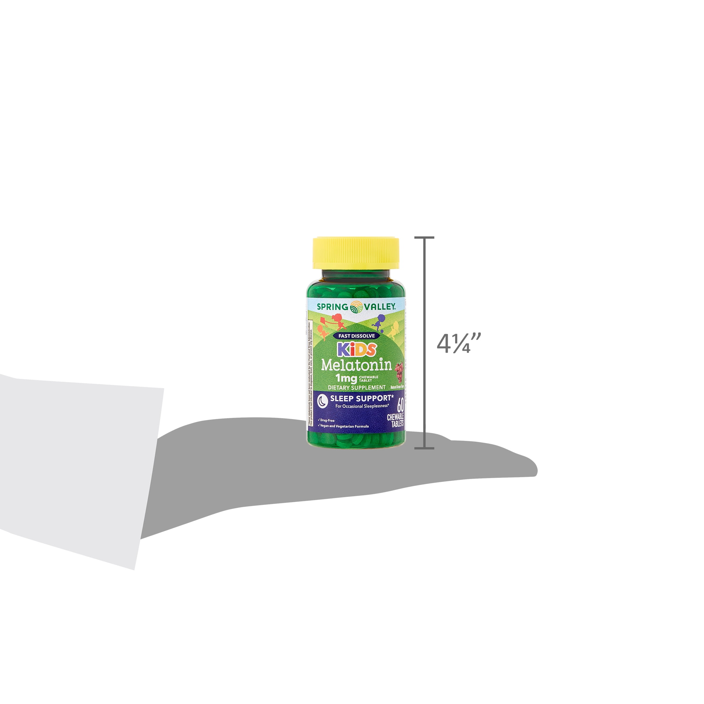 Spring Valley Kids Melatonin Chewable Tablets Grape Flavor 1mg 60 Count for Better Sleep and Health