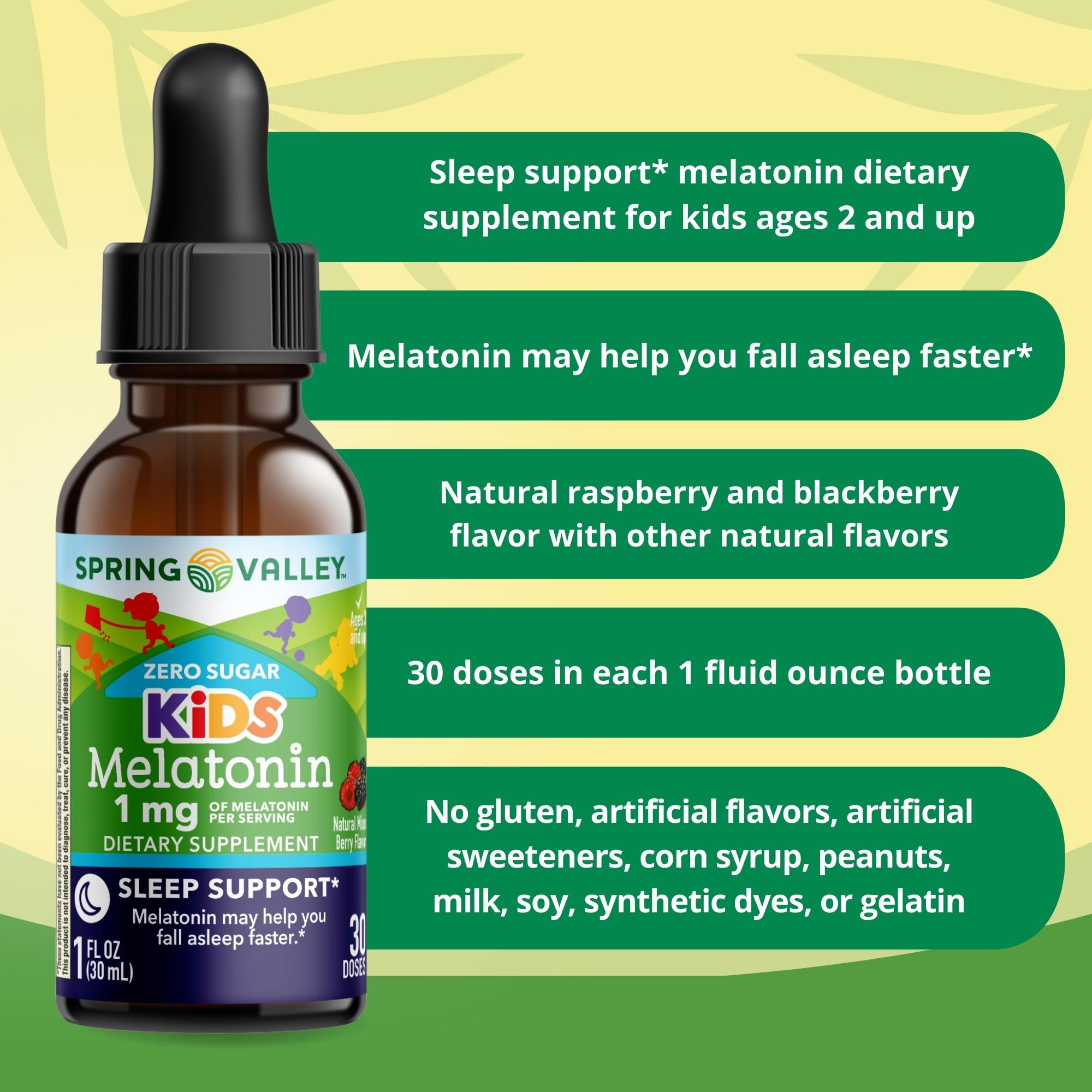 Spring Valley Kids Melatonin Liquid 1 fl oz 1mg Berry Flavor