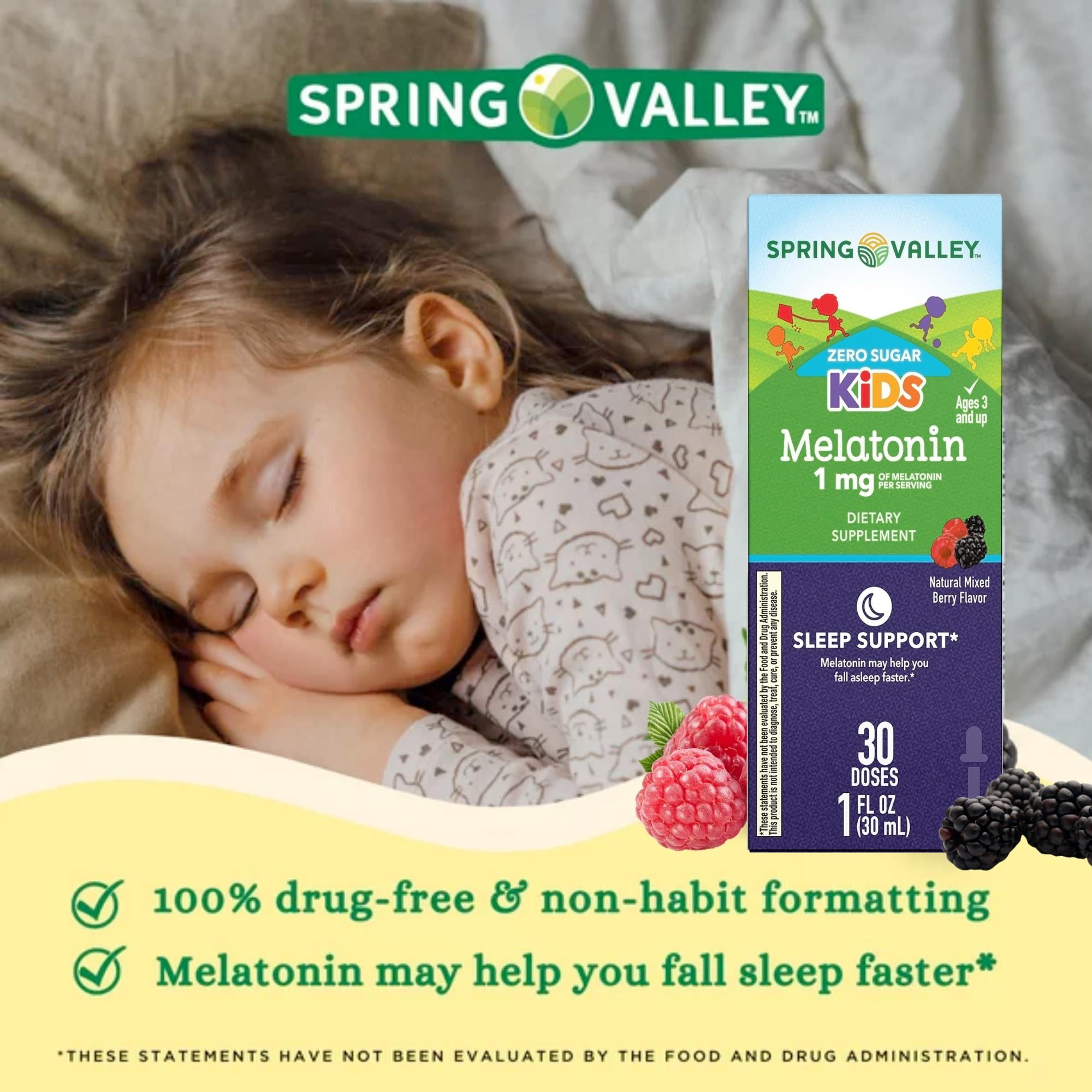 Spring Valley Kids Melatonin Liquid 1 fl oz 1mg Berry Flavor
