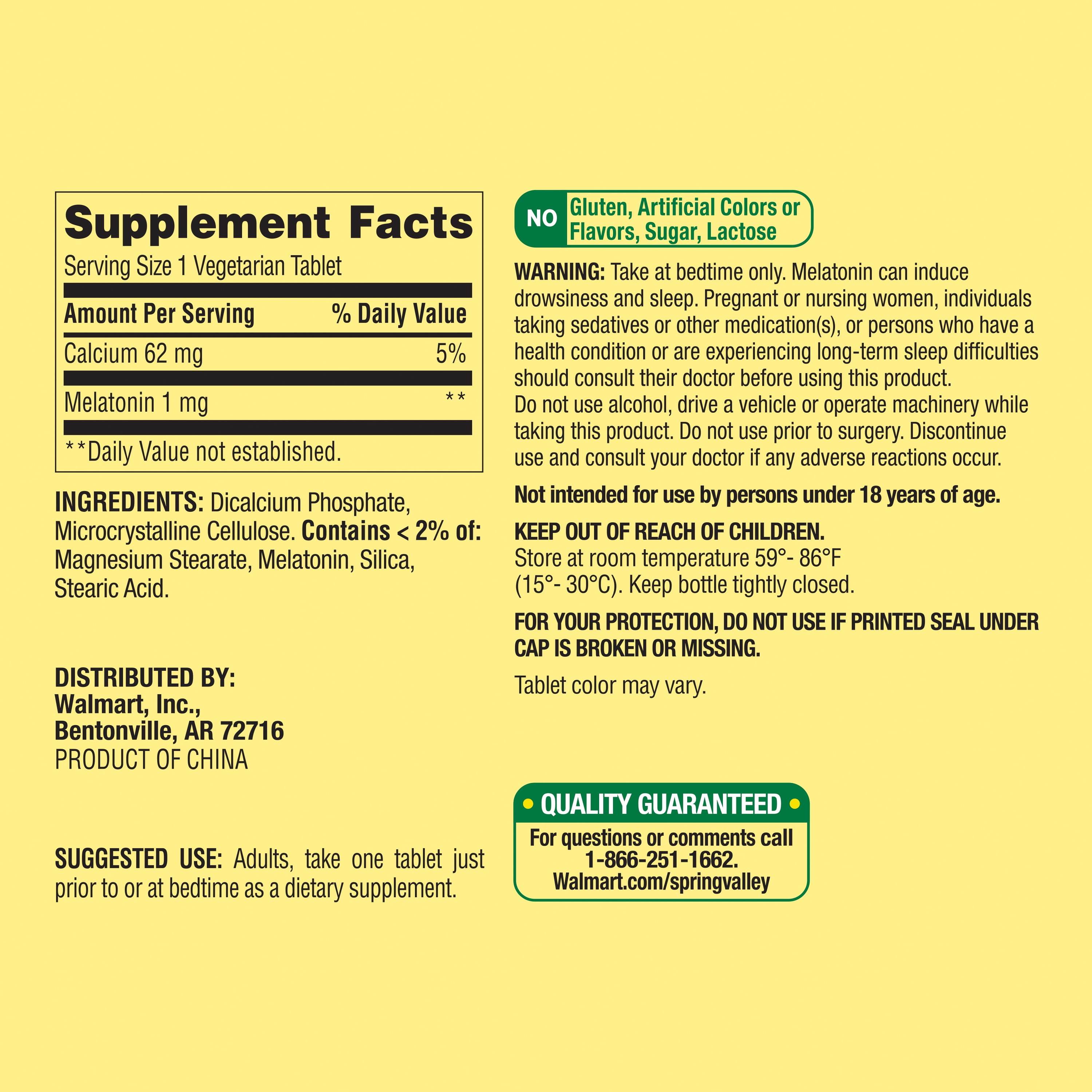 Spring Valley Melatonin 1mg 120 Count Dietary Supplement for Better Sleep