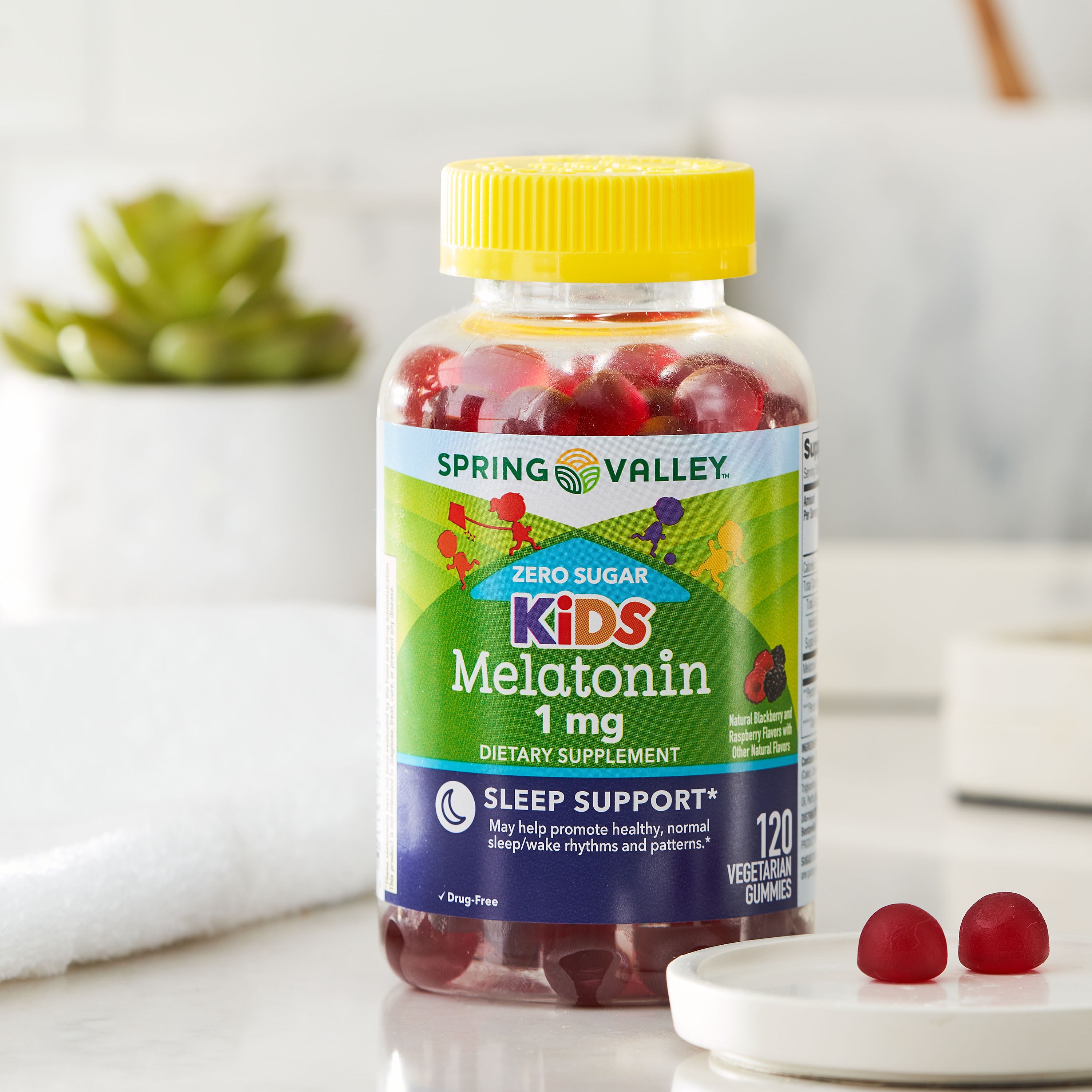 Spring Valley Zero Sugar Kids Melatonin Sleep Support Gummies Raspberry Blackberry 1 mg 120 Count
