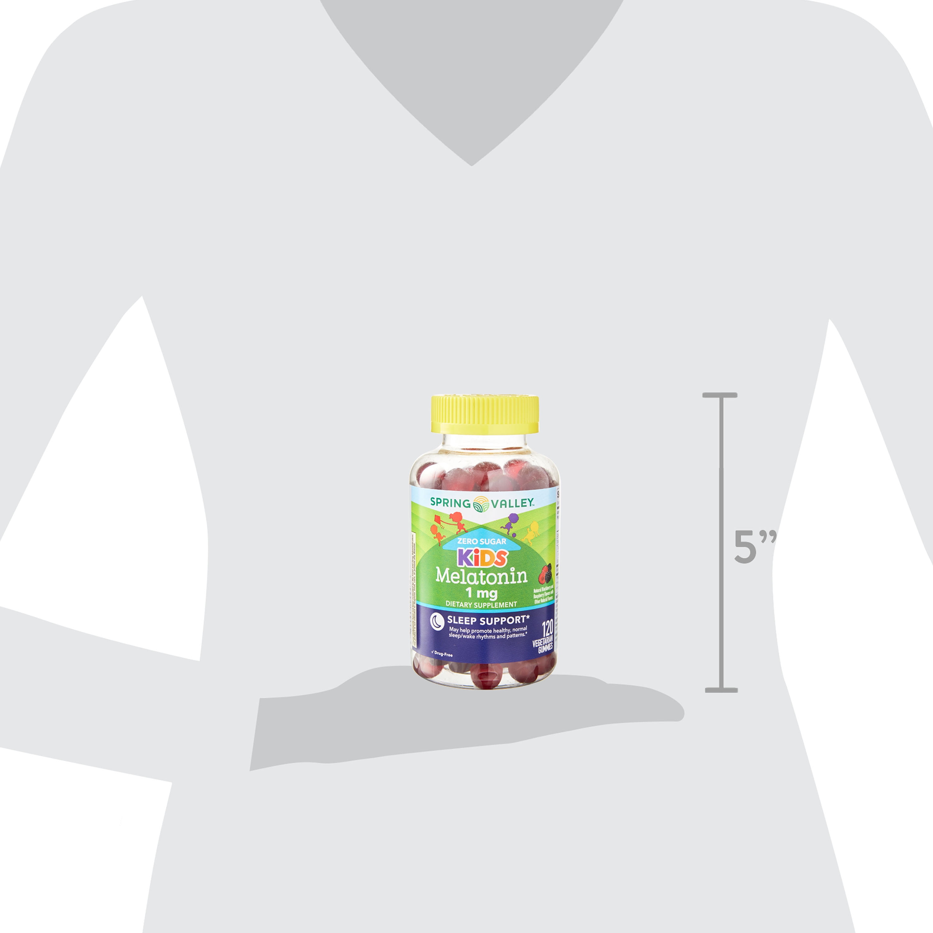 Spring Valley Zero Sugar Kids Melatonin Sleep Support Gummies Raspberry Blackberry 1 mg 120 Count